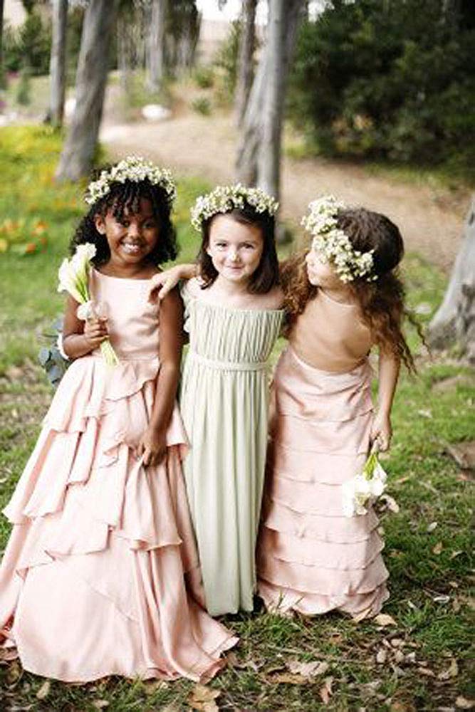 Bohemian Flower Girl Dress for Beach Wedding - Chiffon Off Shoulder Boho Dress for Kids - Floor Length Flower Crown Accessory - Perfect for Outdoor Ceremonies, Garden Parties & Photoshoots