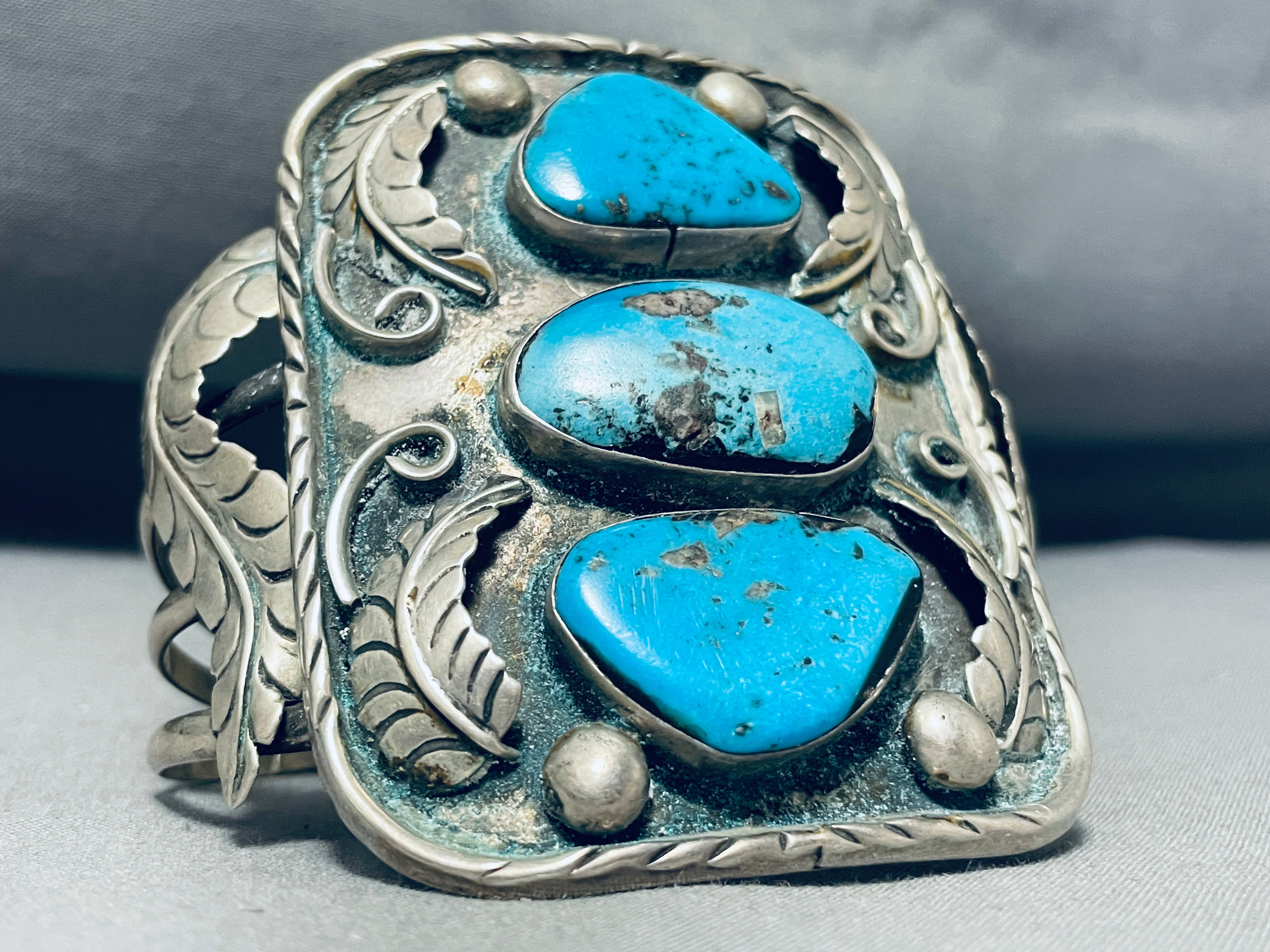 101 Gram Large Wrist Vintage Native American Navajo Turquoise Sterling Silver Bracelet for Men - Perfect for Western Fashion, Boho Style & Gift Giving