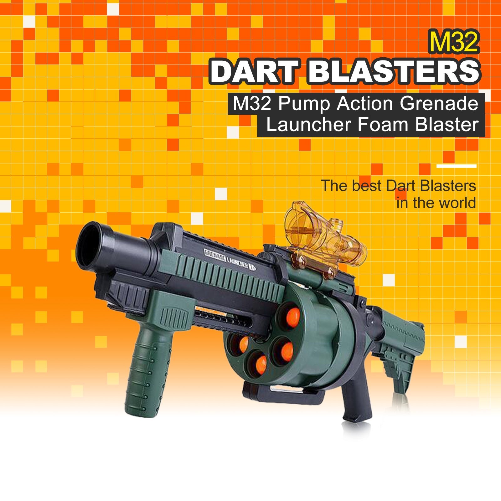 M32 Pump Action Foam Grenade Launcher Toy - Outdoor Nerf Battle Game for Kids & Adults - Perfect for Backyard Wars, Team Play, and Birthday Parties