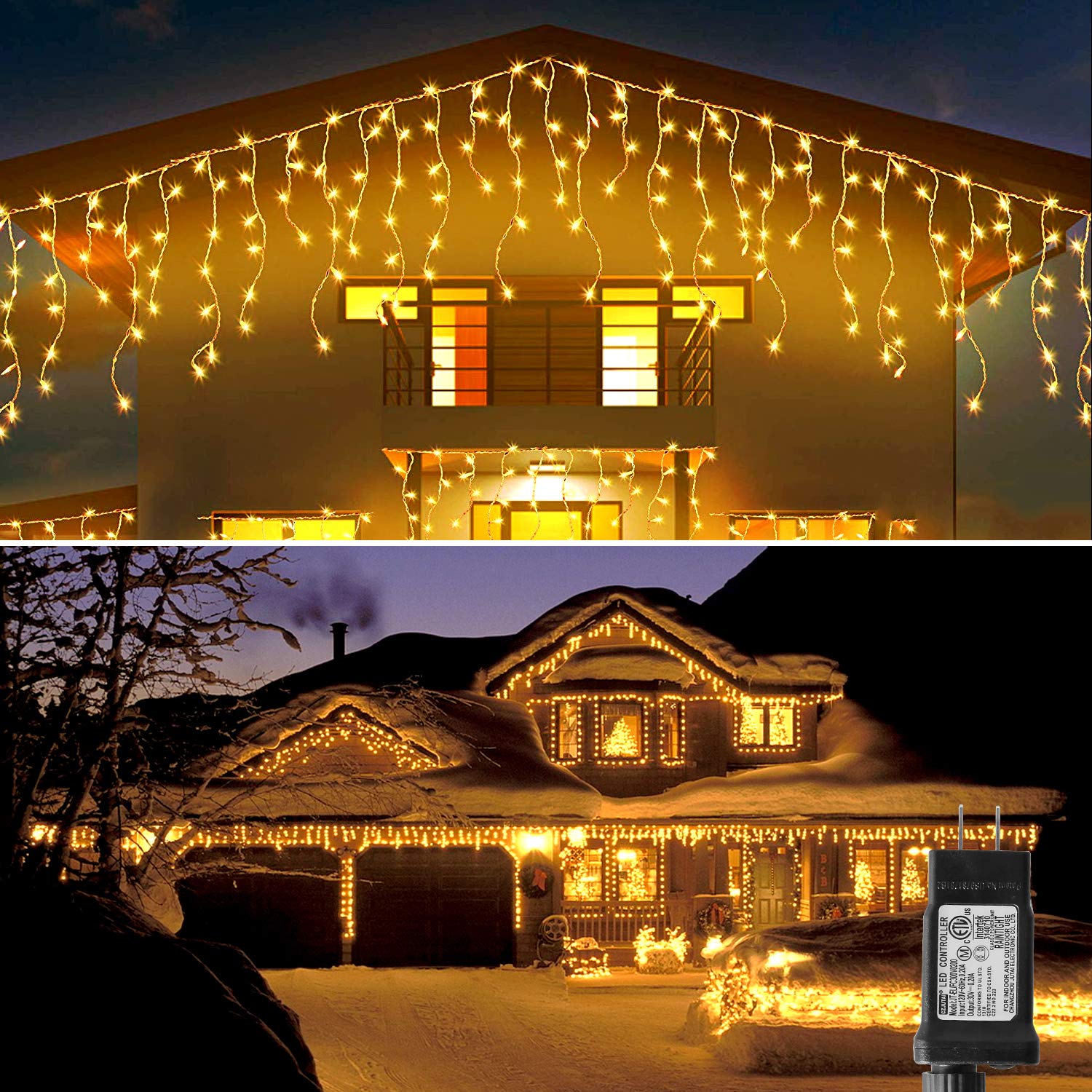 Blingstar 32.8Ft 300 LED Icicle Christmas Lights - 8 Lighting Modes, Warm White Plug-in String Lights for Indoor Outdoor Decor - Perfect for Xmas Tree, Wedding, Party, Garden, Bedroom & Home Decoration