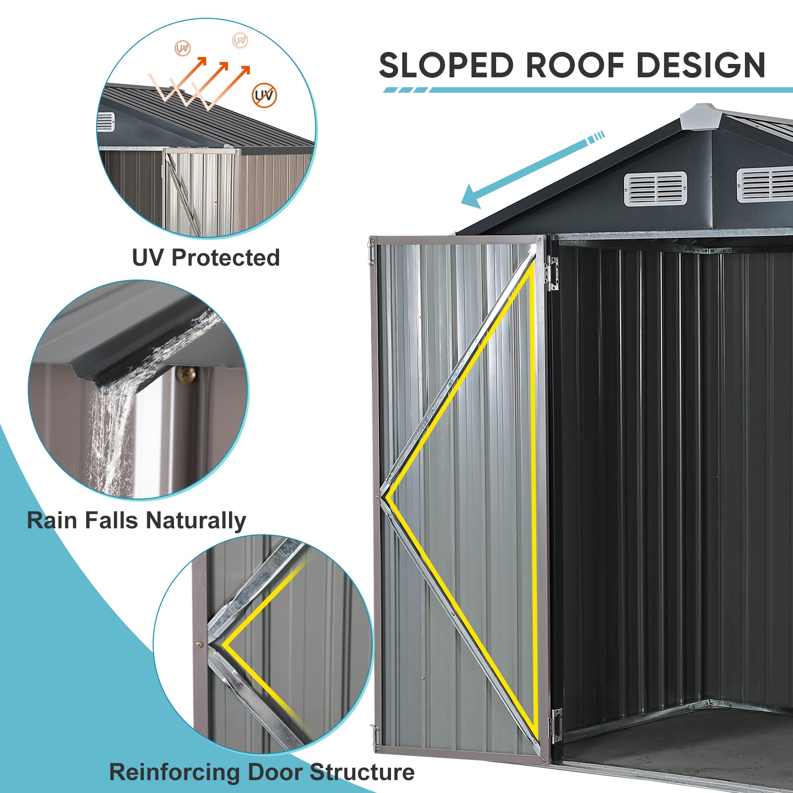 Verano Garden 6x4 FT Outdoor Storage Shed - Galvanized Metal Steel Garden Shed with Double Doors & Lock - Perfect for Bike Storage, Backyard, Patio, Lawn (72.05