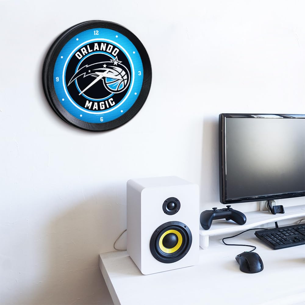 NBA Orlando Magic Ribbed Frame Wall Clock - Officially Licensed Sports Decor for Home, Game Room, Fan Cave & Garage - Perfect Gift for Basketball Fans - Made in USA - Ideal for Game Day Decorations & Man Cave