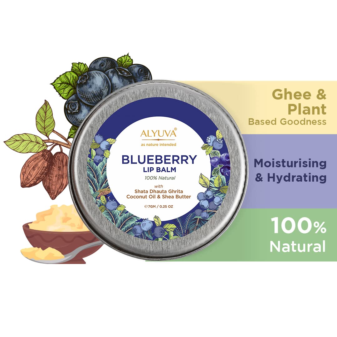 **Alyuva Combo Pack of 100% Natural Ghee-Enriched Lip Balms – Orange, Blueberry & Peach Flavors (7g Each) | Moisturizing & Nourishing for Dry Lips | Perfect for Daily Use, Travel & Gifts**