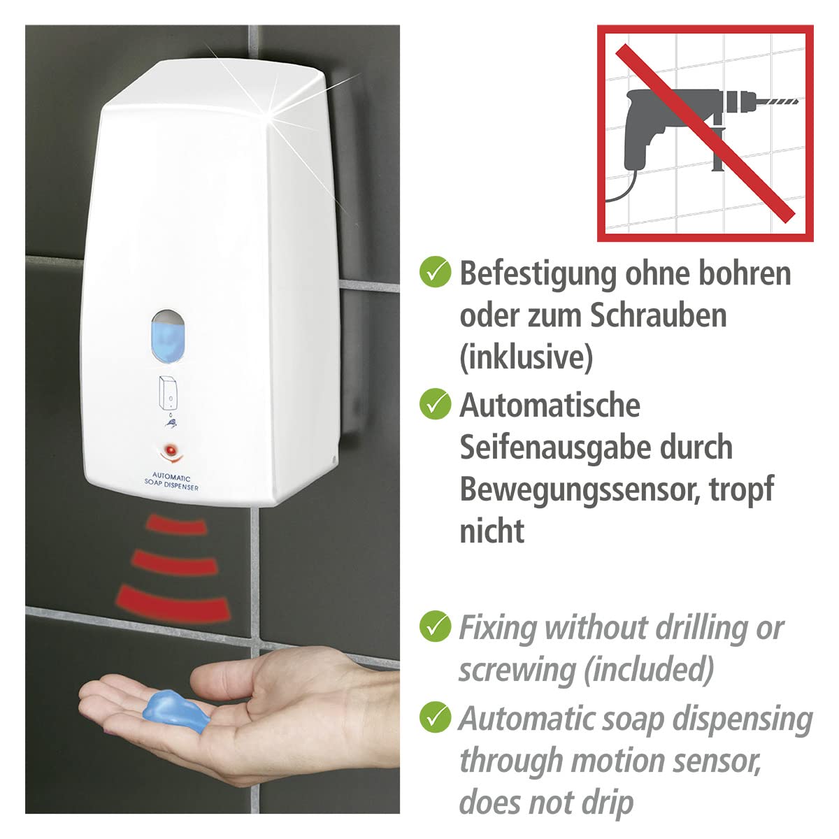 Automatic Infrared Liquid Soap Dispenser - Touchless Hand Soap Dispenser, 10.5 x 11 x 22.5 cm, White for Bathroom, Kitchen & Office Hygiene