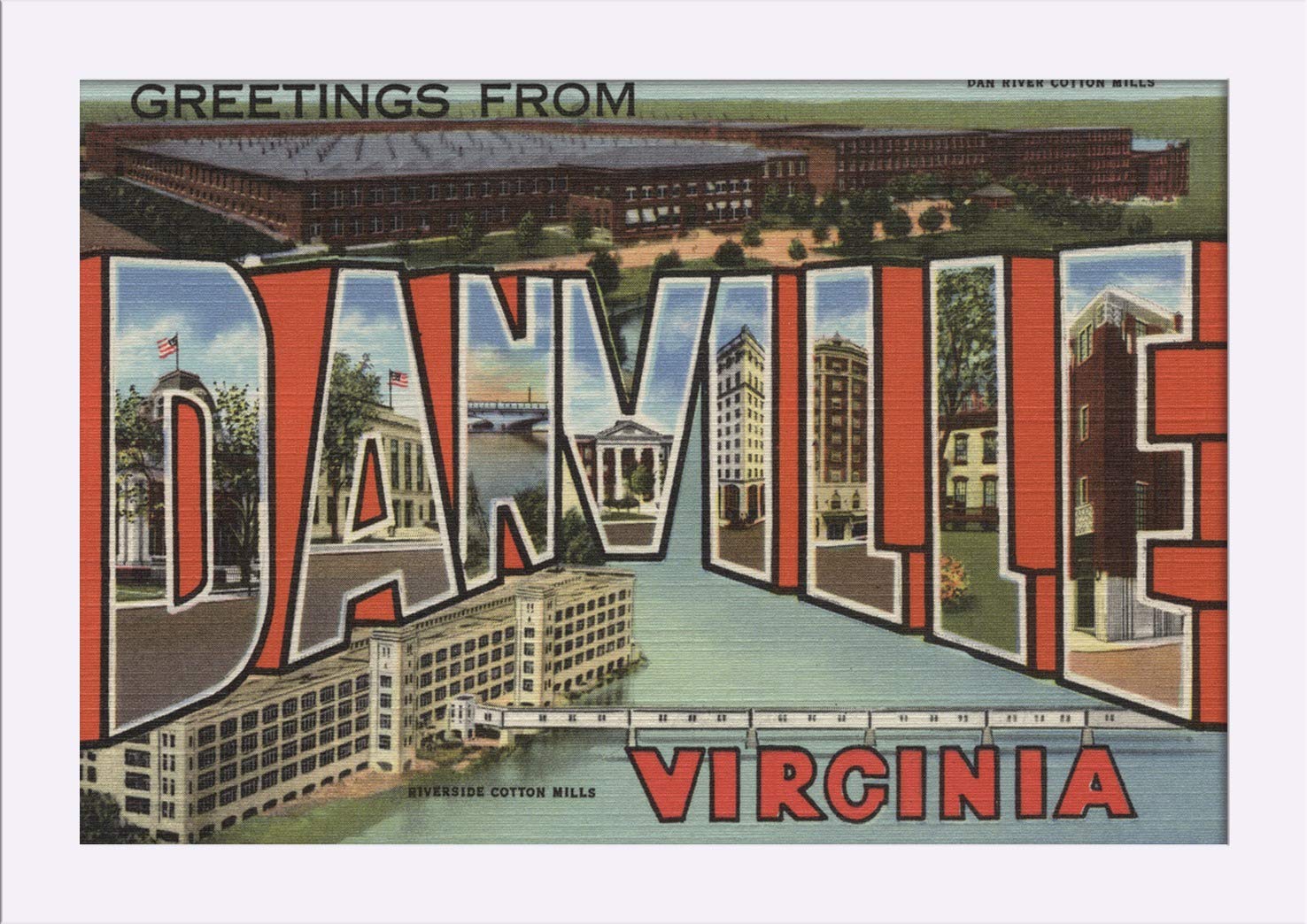 Danville Virginia Large Letter Scenes - 12x18 Giclee Fine Art Print with Recycled Wood Frame in White | Wall Decor for Living Room, Office & Home