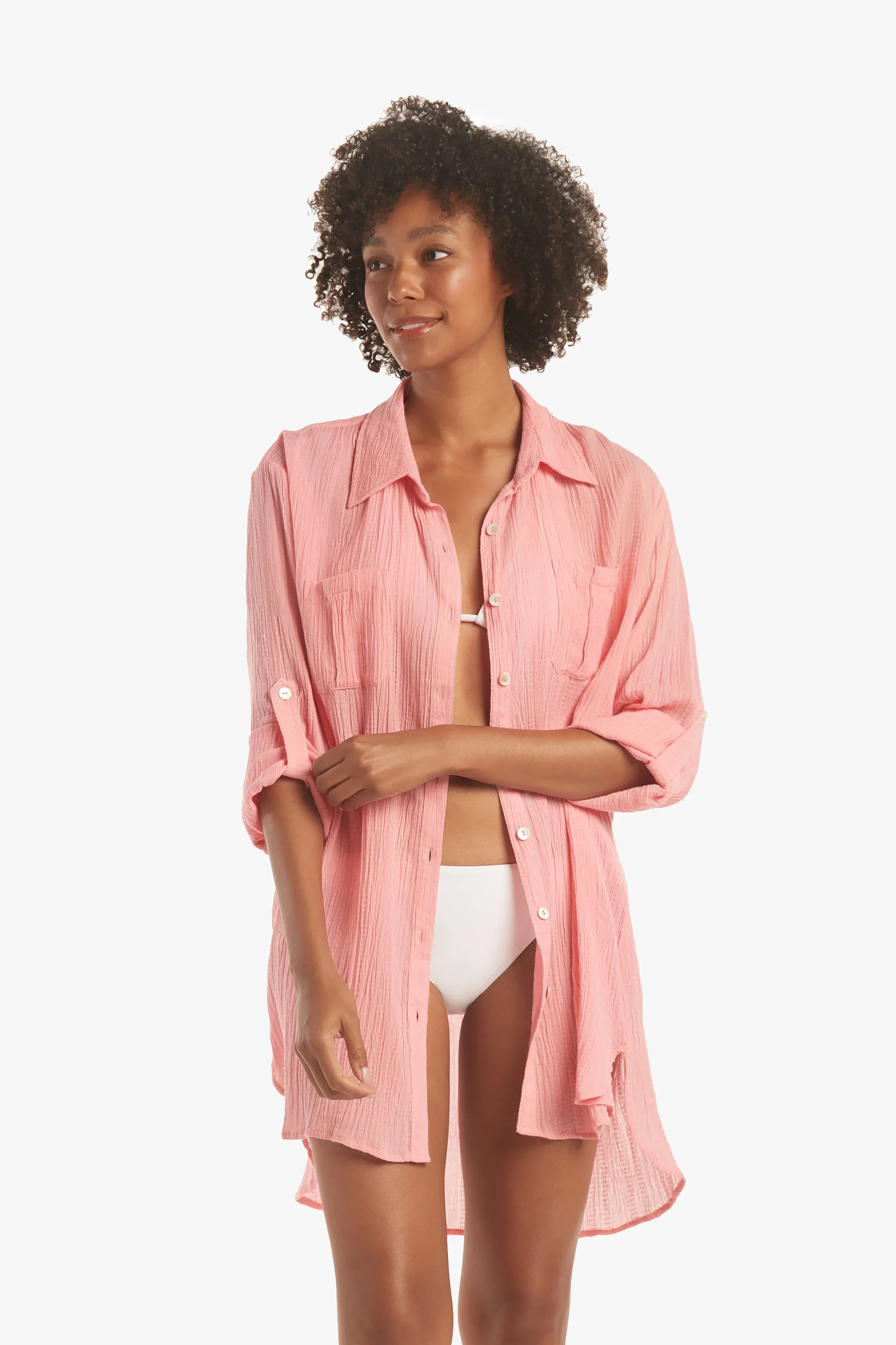 Soft Rose Relaxed Shirt Dress for Women - Comfortable Casual Long Sleeve Tunic Top for Everyday Wear, Office & Weekend Outings