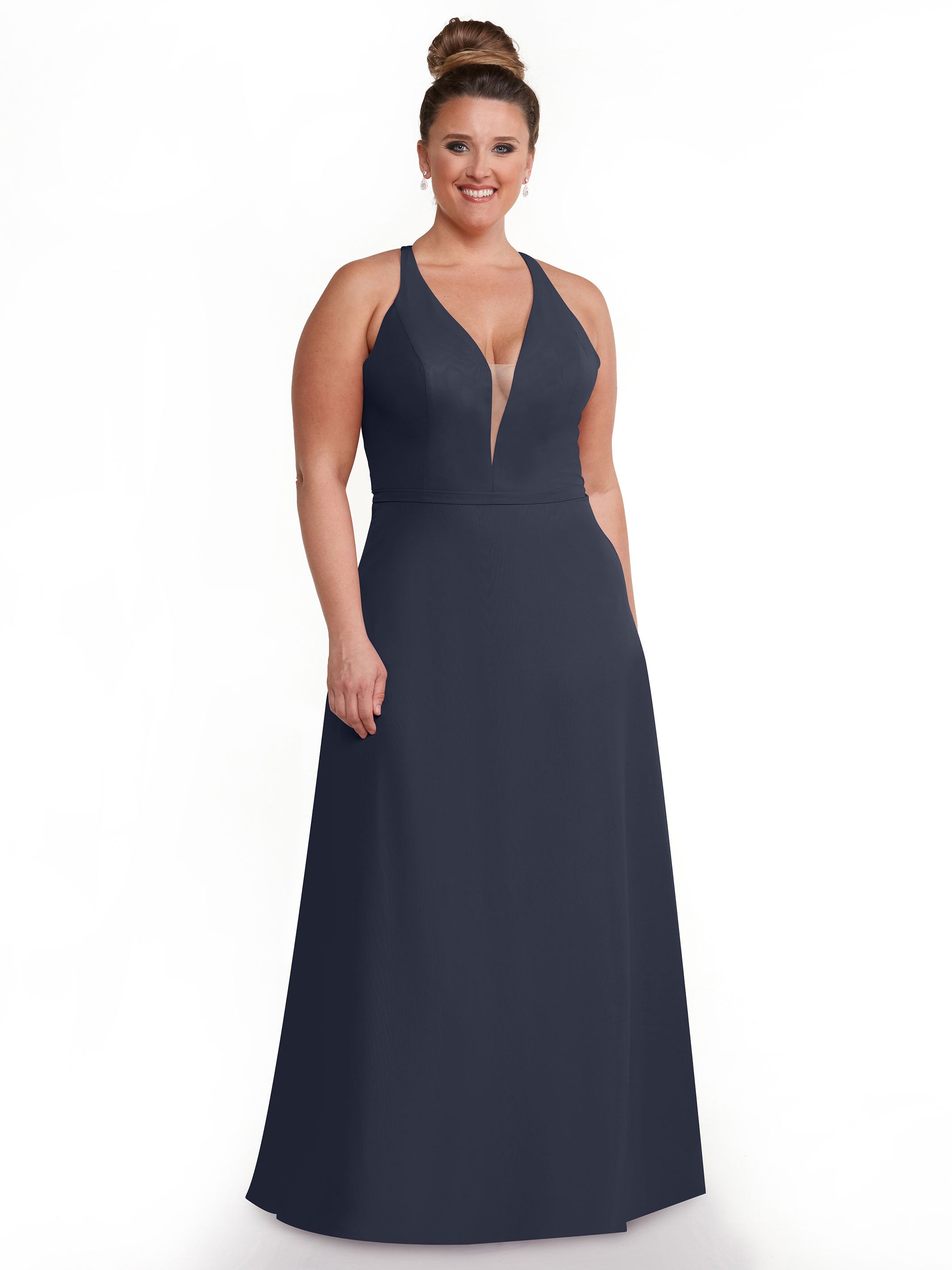 Elegant 80150 Chiffon A-Line Bridesmaid Dress with Plunging V-Neck & Intricate Back Detail - Perfect for Weddings, Formal Events & Special Occasions