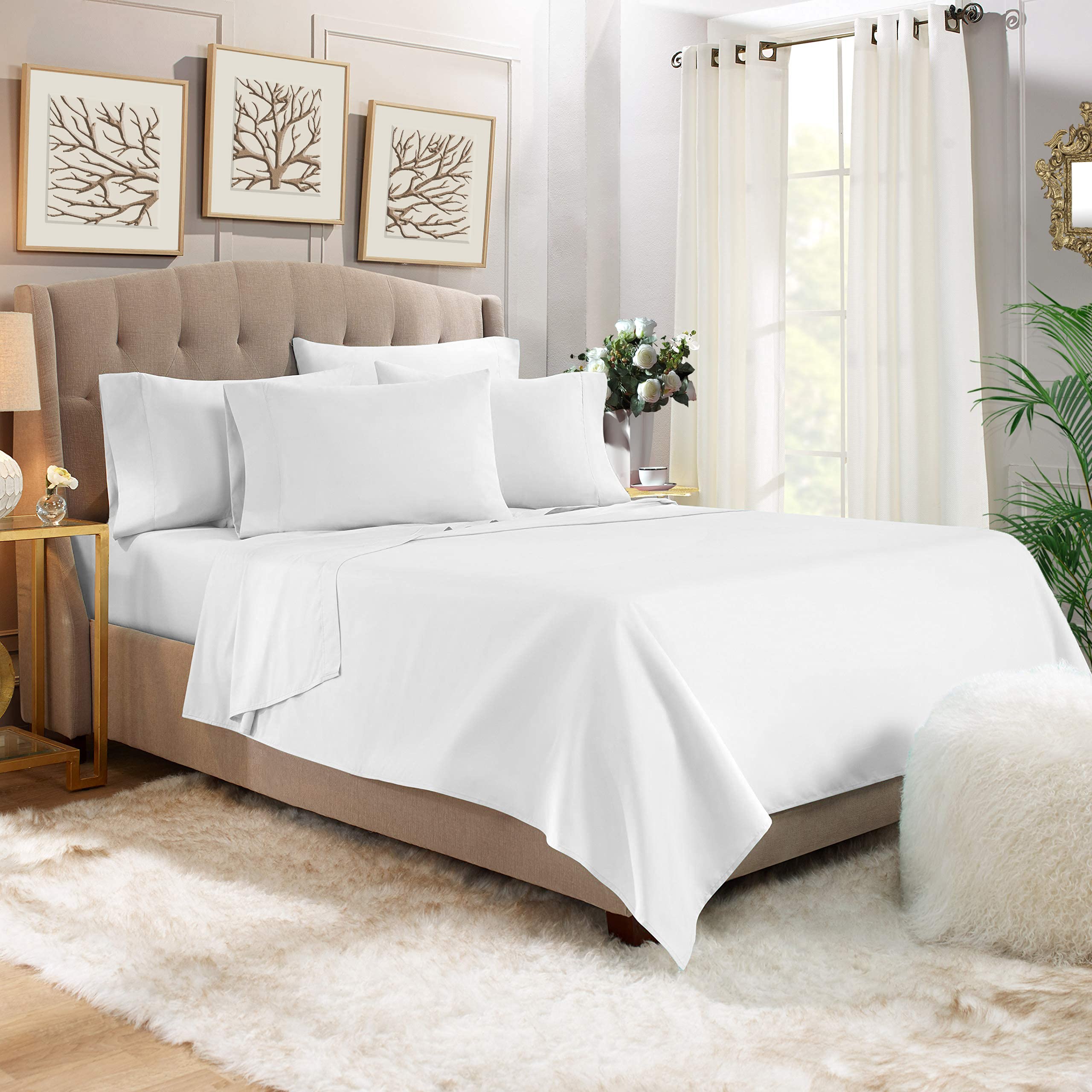 Pizuna Pure 100% Luxury Cotton Queen Size Sheet Set - 1000 Thread Count Long Staple Cotton, 15