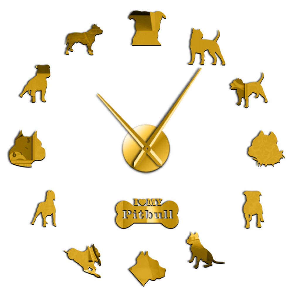 Pit Bull Large Wall Clock - 3D Mirror Surface Dog Breed Wall Decor for Living Room, Office & Hotel | Self-Adhesive DIY Home Decor | Perfect Gift for Dog Lovers | Ideal for Pet-Themed Spaces & Modern Interiors