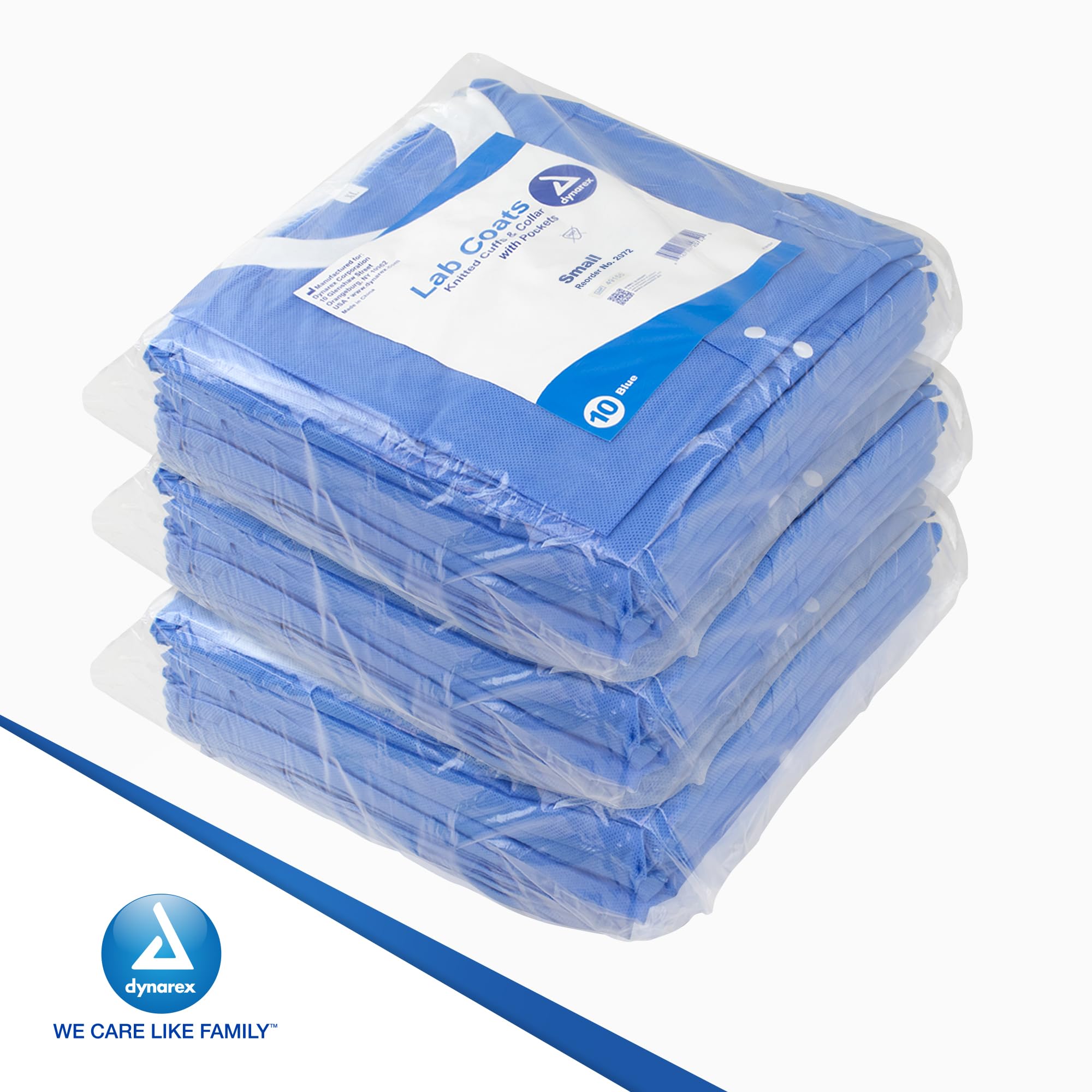 Dynarex Disposable Lab Coats - Breathable 3-Layer Non-Woven Polypropylene Fabric - Knee-Length with Elastic Cuffs - Blue, Small (Pack of 30) - Ideal for Medical Labs, Hospitals & Cleanroom Environments