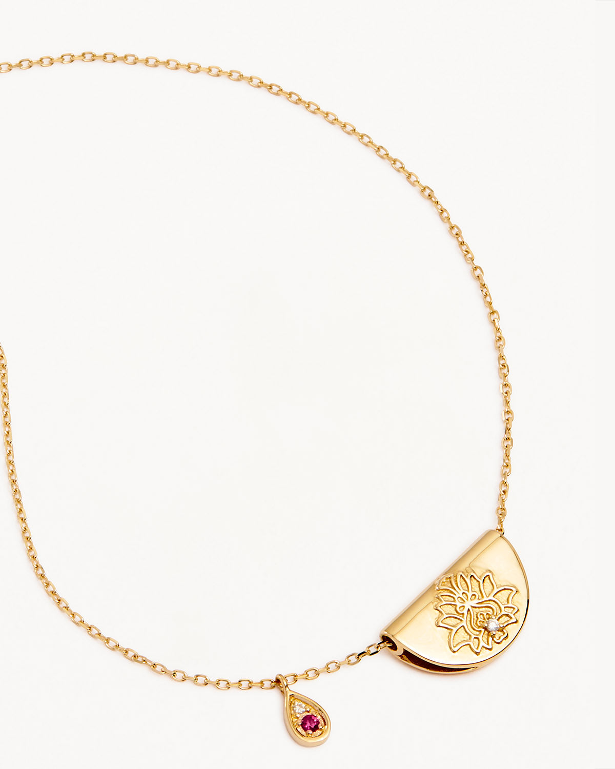 14K Solid Gold Lotus Birthstone Diamond Necklace with July Ruby - Elegant Jewelry Gift for Women, Perfect for Birthdays, Anniversaries & Special Occasions