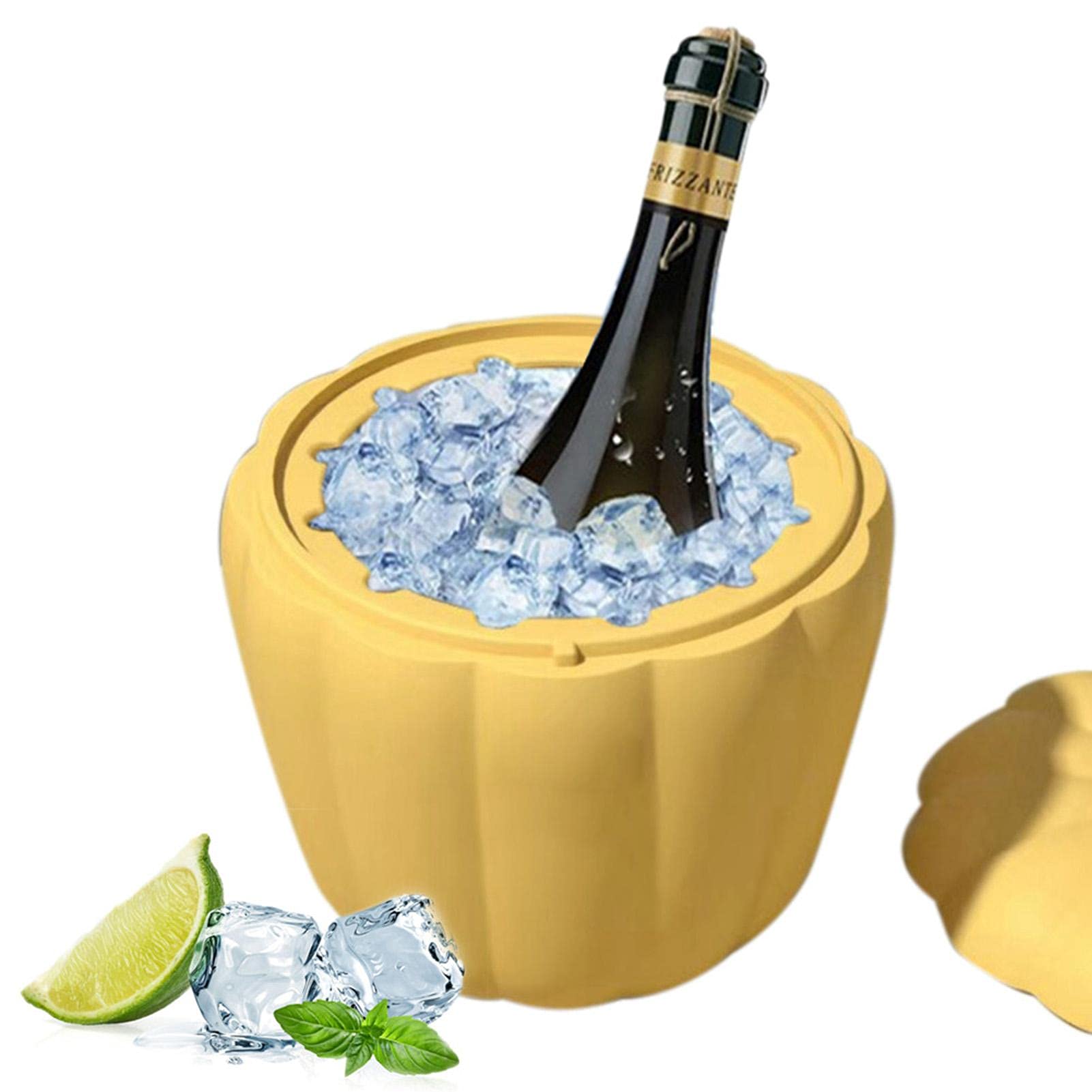 **Silicone Ice Cube Maker with Lid - 60 Cube Capacity, Pumpkin-Shaped Ice Bucket for Bottled Beverages & Liqueur Cooling | Dishwasher Safe, Indoor & Outdoor Use | Perfect for Parties, Cocktails & Home Bars**