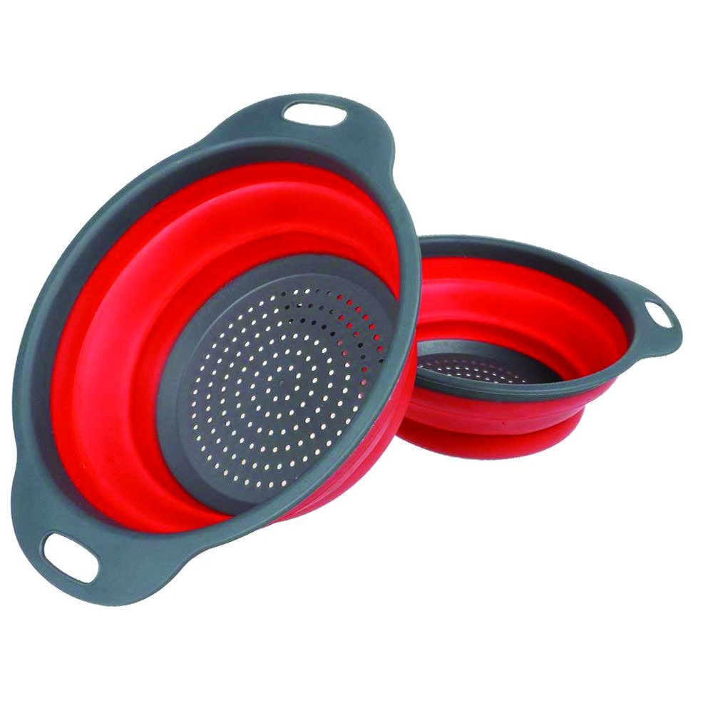 Collapsible Silicone Colander Set - 2pcs Food-Grade Strainer for Kitchen, Vegetables & Fruits - Durable Folding Basket for Cooking & Camping