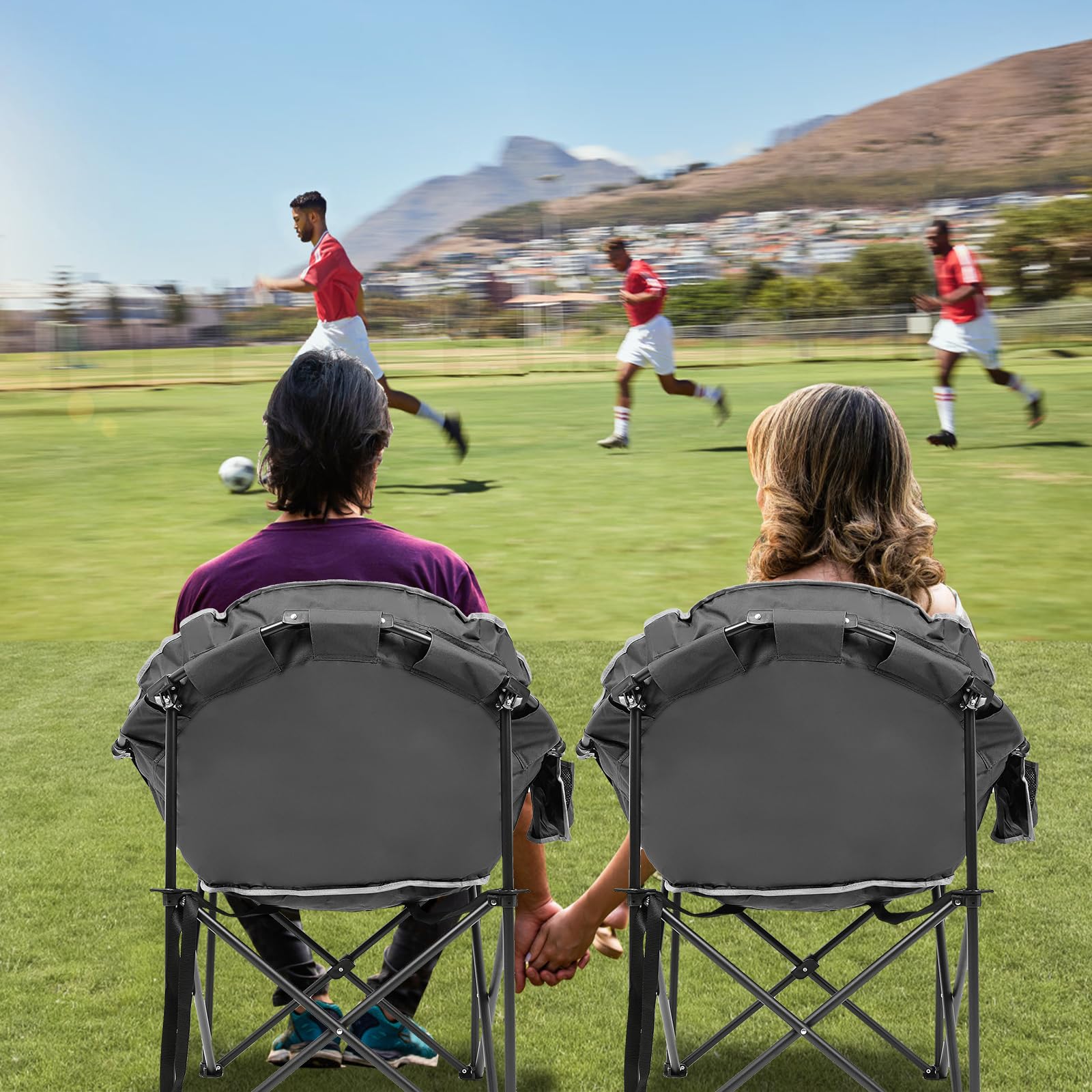 LILYPELLE Oversized Heated Camping Chair with Padded Cushion - Adjustable Back & Seat Warmers for Outdoor Sports, Hiking, Picnics & Patio Lounging | Portable Folding Chair for Camping, Beach, Backyard & Tailgating