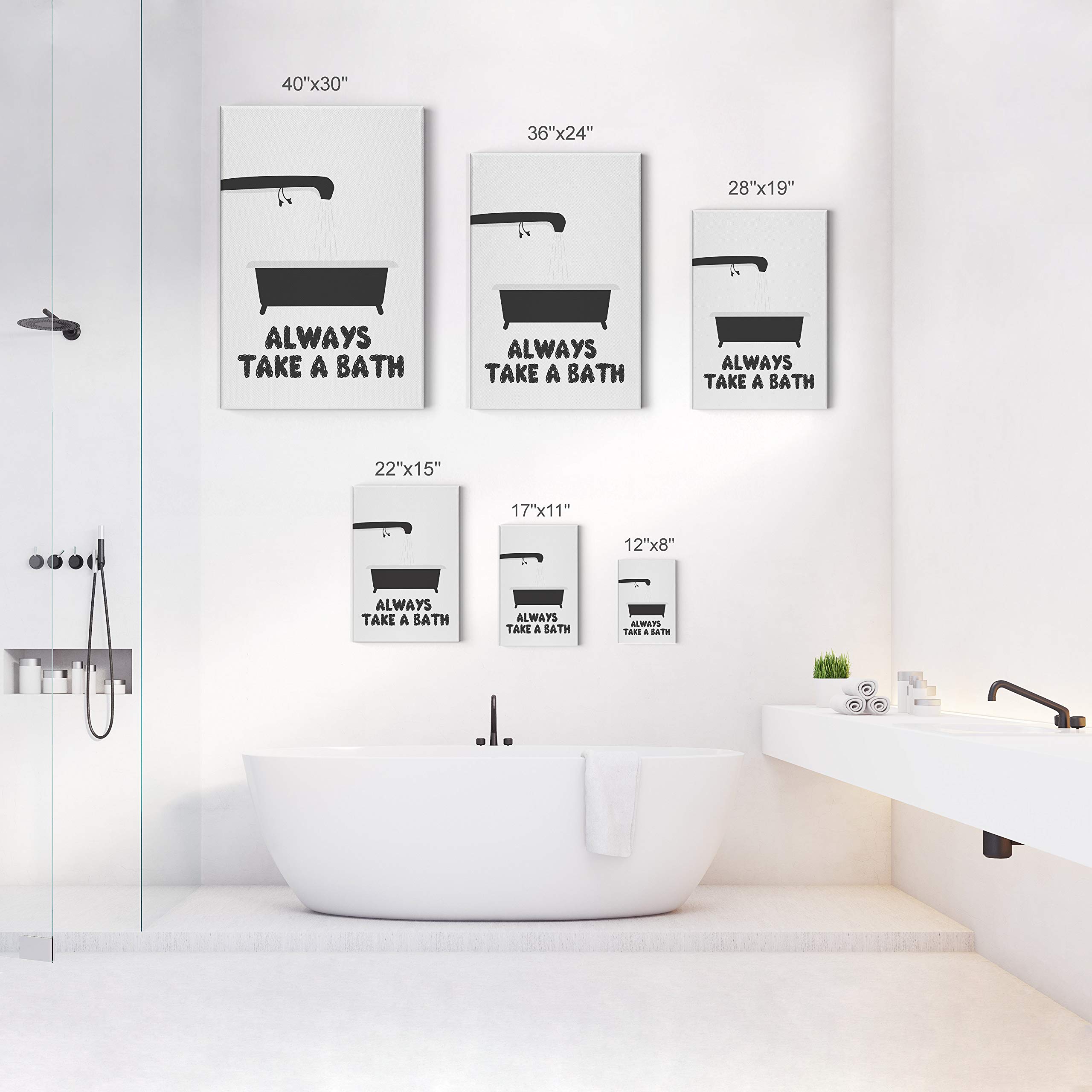 Funny Bathroom Wall Art - 'Always Take a Bath' Quote Canvas Print | Kids & Nursery Decor | Ready to Hang Home Decoration (36x24, Made in USA) - Perfect for Bathrooms, Playrooms & Kids' Bedrooms
