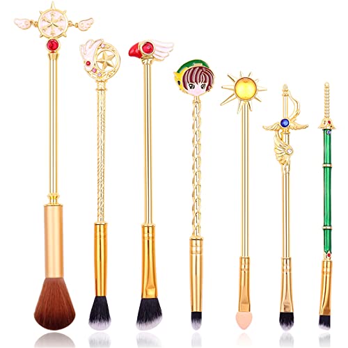 Professional Cardcaptor Sakura Anime Makeup Brush Set - 6-Piece Foundation, Blending & Blush Cosmetic Brushes with Pink Drawstring Bag | Perfect for Anime Fans, Cosplay & Everyday Makeup Application