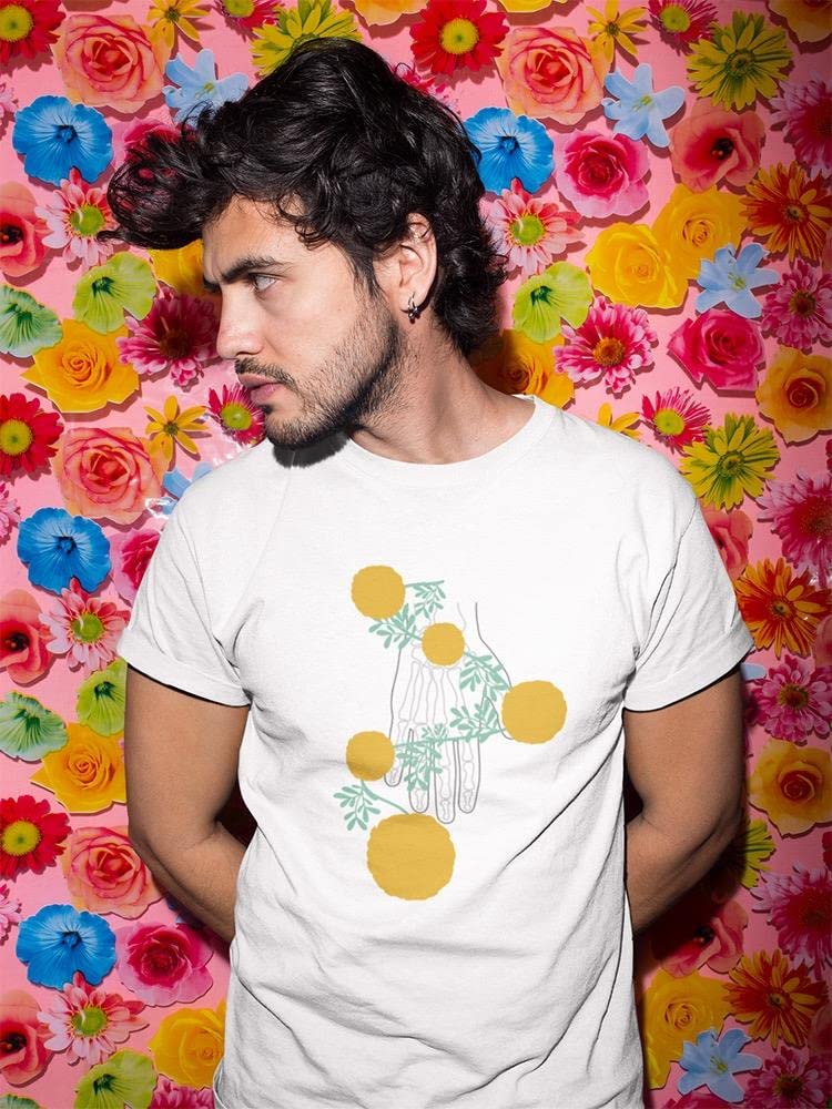 Men's Hand and Plants Graphic T-Shirt - SmartPrintsInk White Cotton Tee for Casual Wear & Outdoor Activities