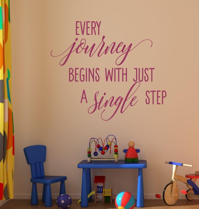 Motivational Vinyl Wall Decal - 'Every Journey Begins with a Single Step' Inspirational Quote Sticker (28x23 inch, Berry) - Perfect for Home Office, Bedroom & Classroom Decor