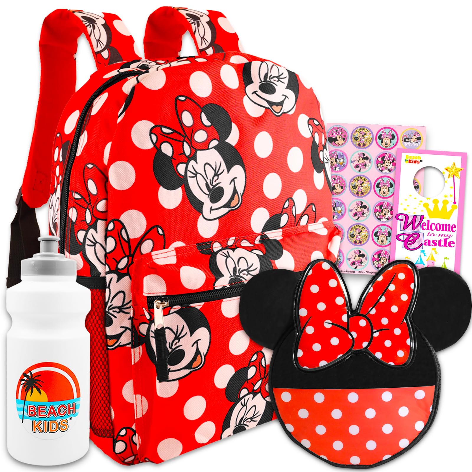 Disney Minnie Mouse Large Travel Backpack and Lunch Bag Set for Girls - Polka Dot Design | Perfect for School, Travel, and Day Trips | Kids Backpack with Matching Lunch Box