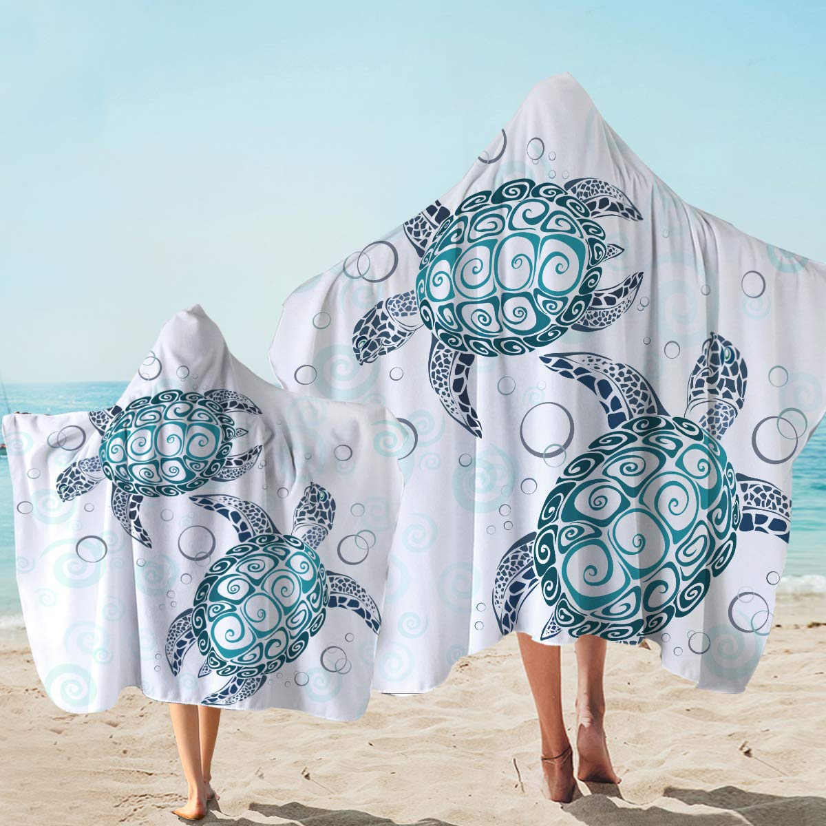 Sleepwish Turtle Hooded Bath Towel - Super Soft 50x60 Inch Wearable Beach Towel with Hood for Kids & Adults - Perfect for Pool, Spa, Bathroom & Beach (White & Turquoise)