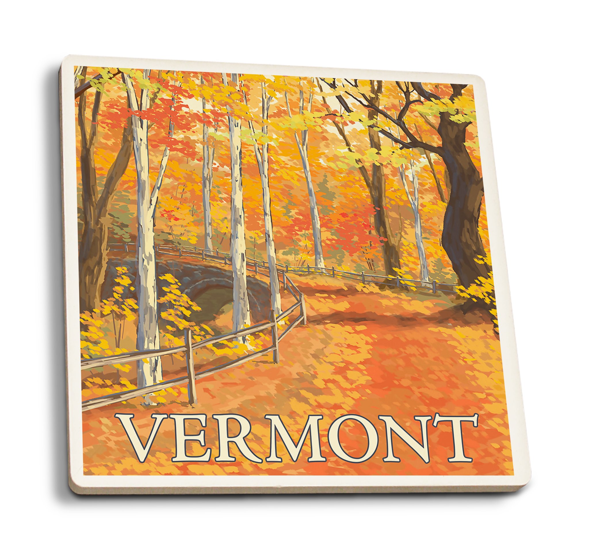 Vermont Fall Colors Absorbent Ceramic Coasters Set of 4 - Cork Backed Kitchen & Dining Table Decor for Home, Office, Coffee Shop Use