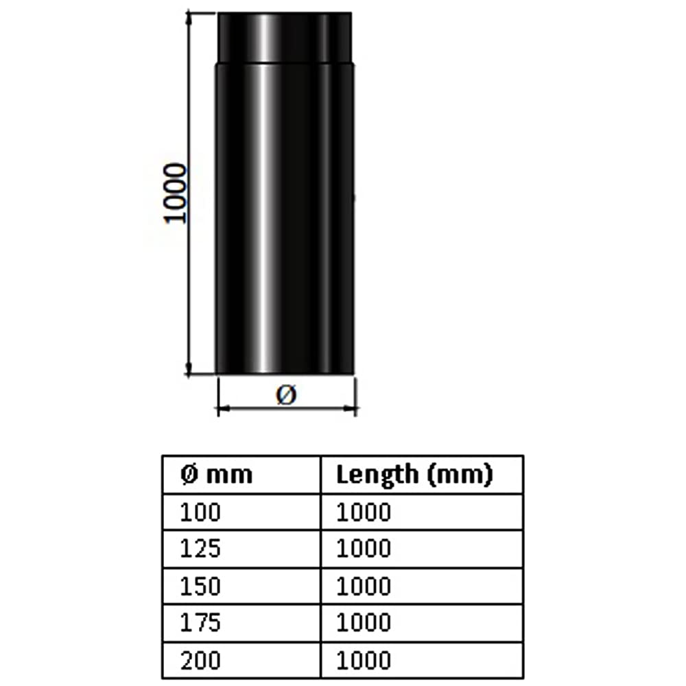 Matt Black Stove Pipe - 150mm (6inch) Vitreous Enamel Flue Pipe 1000mm Length | Award-Winning Quality | 12 Year Warranty | Perfect for Wood Burning Stoves, Fireplaces & Heating Systems