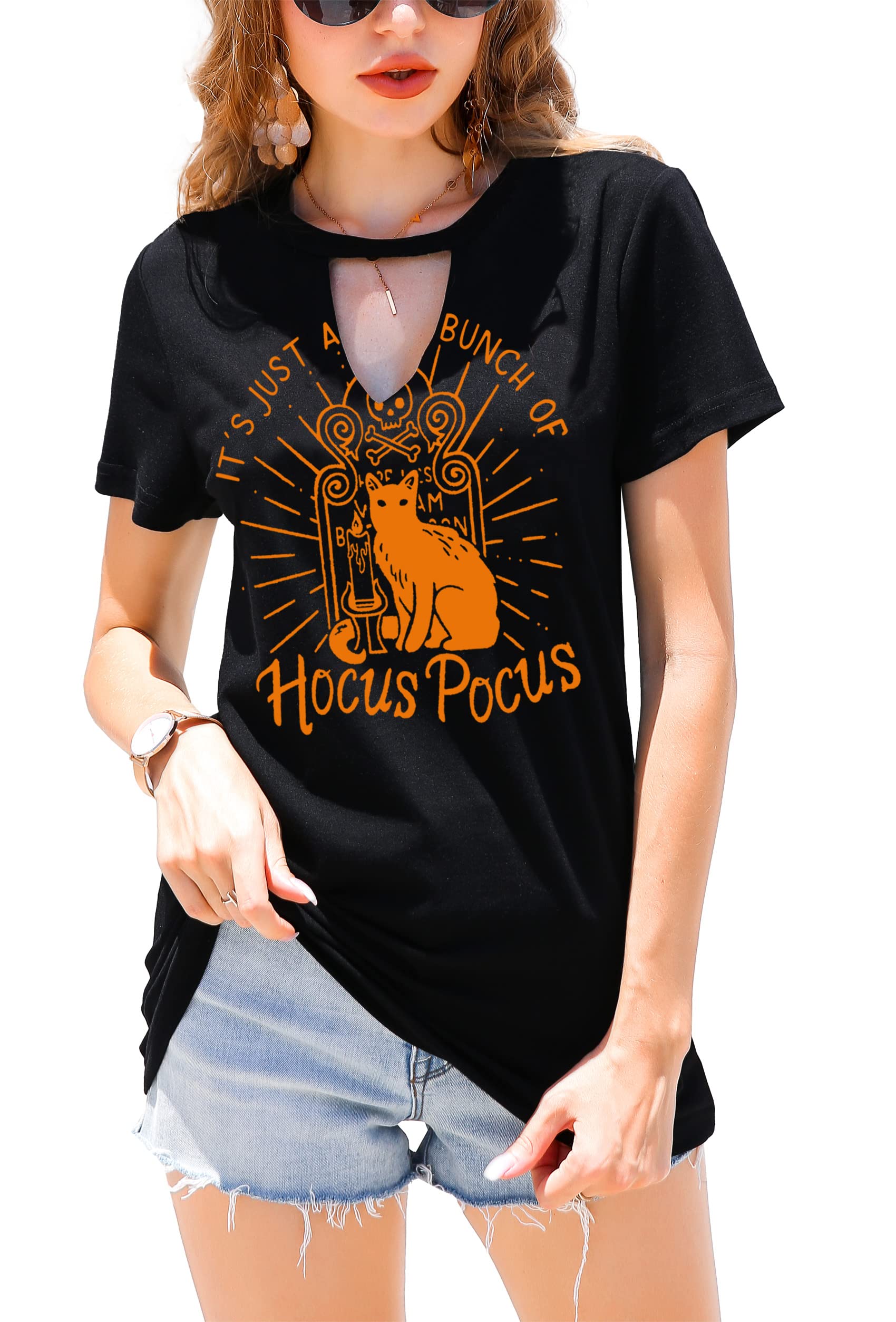 MAIHUN Halloween T-Shirt for Women - Hocus Pocus Sanderson Sisters Horror Movie Tee | Scary Squad Graphic Top for Halloween Parties & Horror Movie Nights