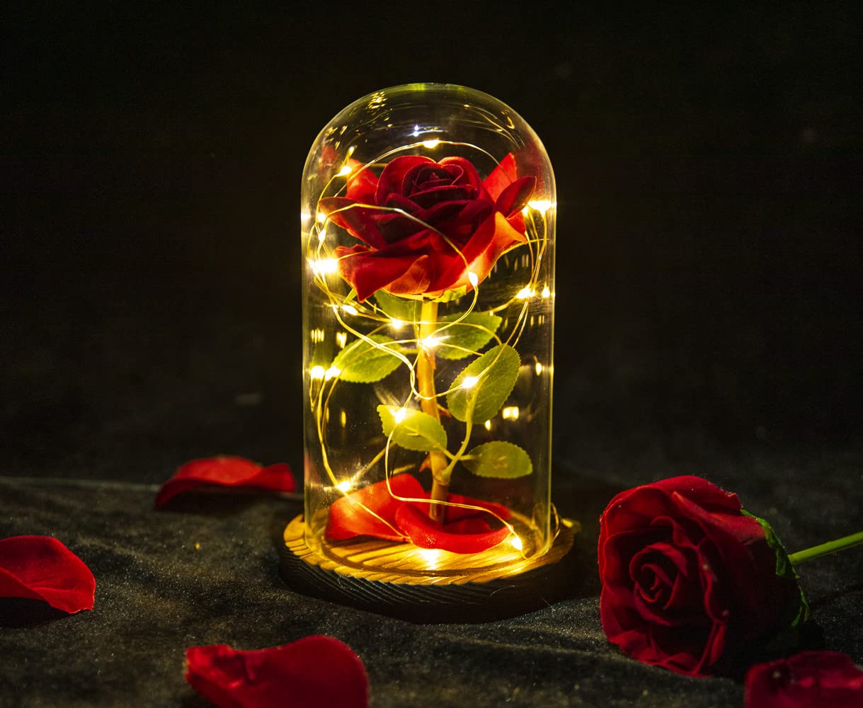 Romantic Valentine's Day Gifts for Women - Elegant Glass Rose in Dome for Wife, Girlfriend, Mom - Perfect for Anniversary, Birthday & Special Occasions - Home Decor & Keepsake Present