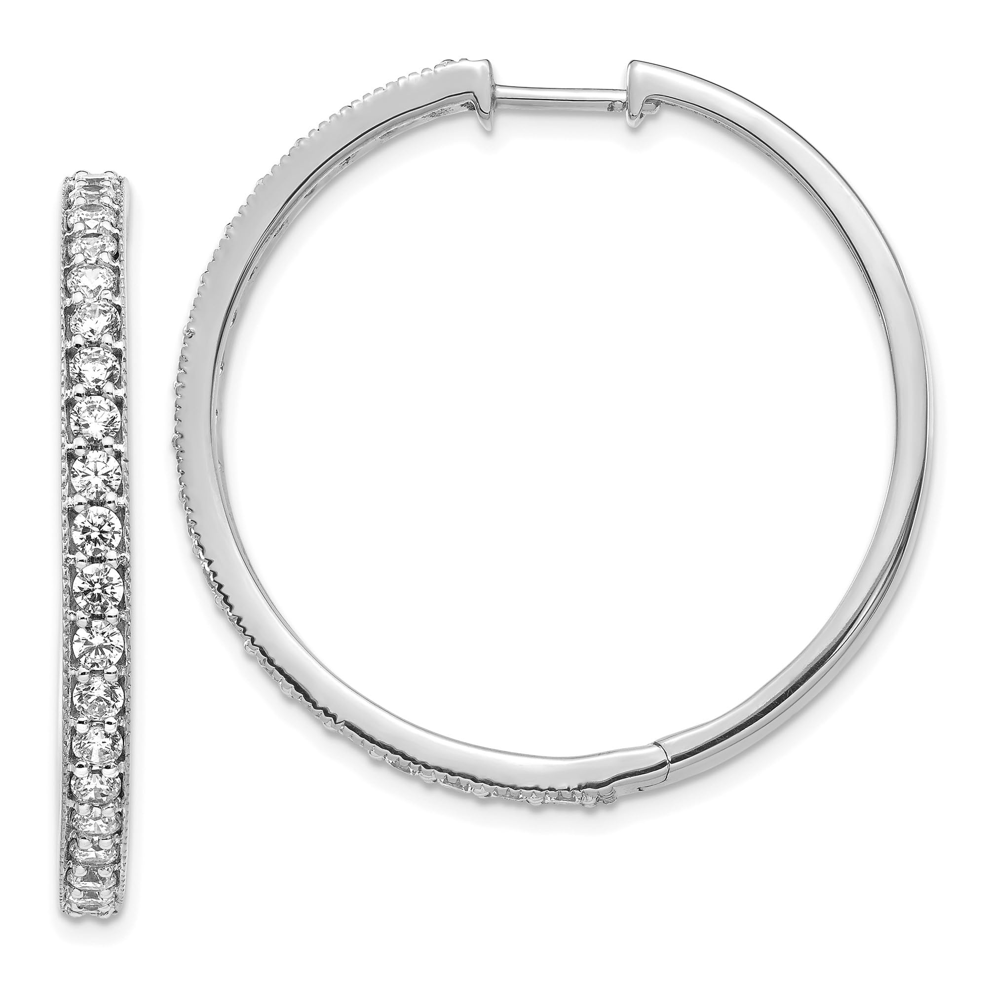 14K Solid White Gold Diamond Milgrain Hinged Hoop Earrings for Women - Large & Medium Size Luxury Dangle Earrings for Parties, Weddings & Special Occasions