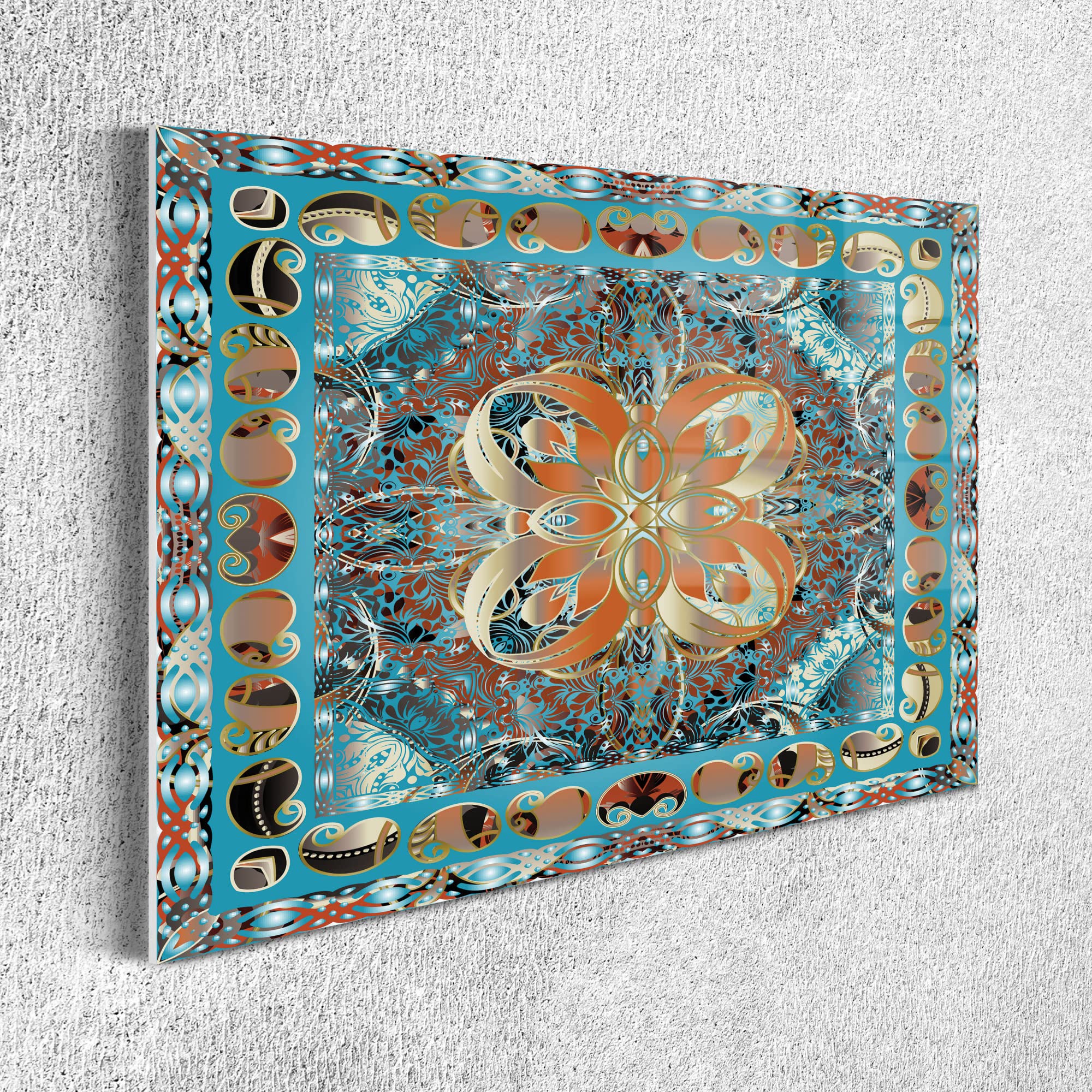 Ambesonne Blue Mandala Acrylic Glass Wall Art - Abstract Paisley Floral Print in Turquoise Coral, 26.3x19.6 Inches - Perfect for Living Room, Bedroom & Dorm Decor | Modern Home & Office Wall Decoration