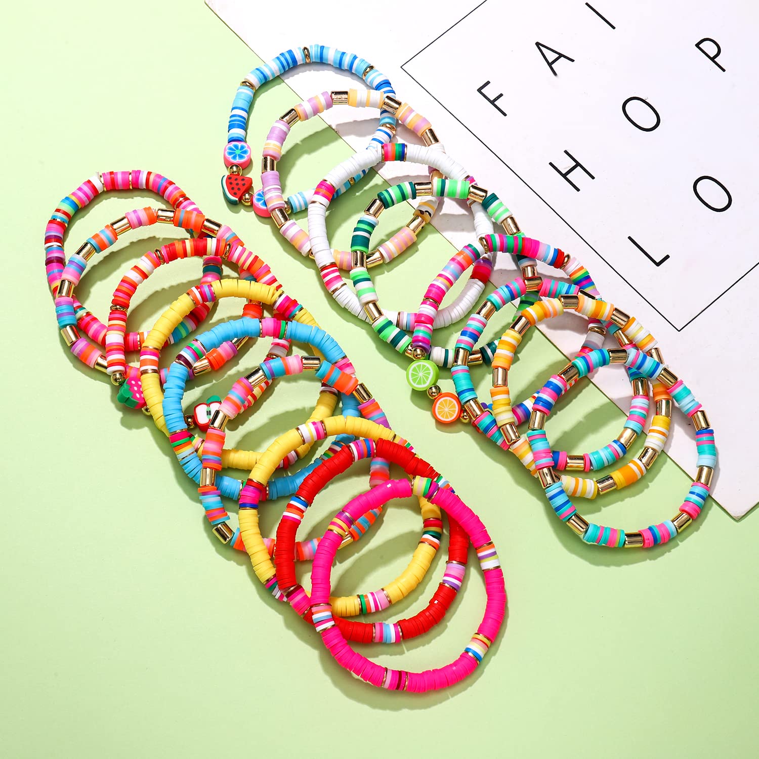 FAERLIIRY Stretch Beaded Bracelet for Women - Heishi Beaded Bracelets, Colorful Summer Beach Jewelry, Surfer & Preppy Style Bracelet - Perfect for Casual Wear, Beach Outings, and Boho Fashion Accessories