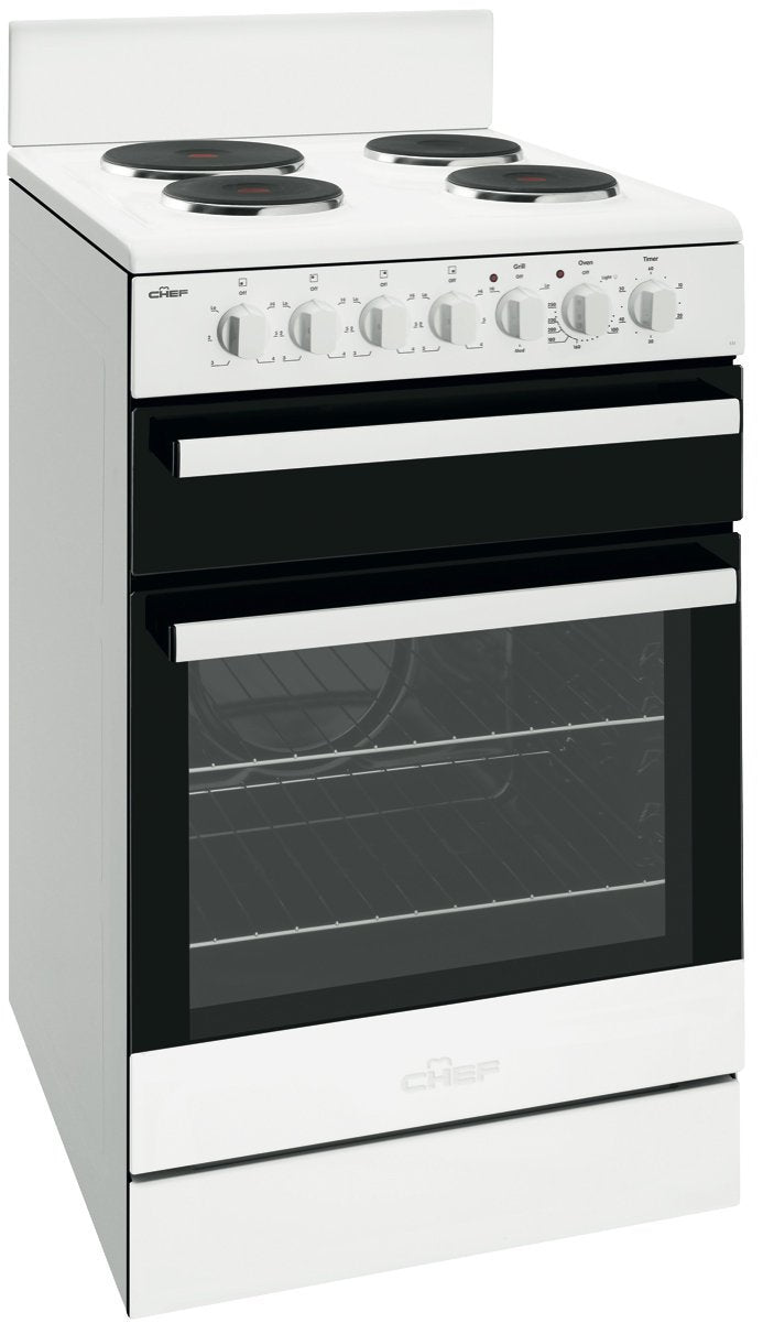 Chef CFE535WB 54cm Freestanding Electric Oven and Stove Combo - Energy Efficient Kitchen Appliance for Baking, Roasting & Cooking | Perfect for Home Chefs & Small Families