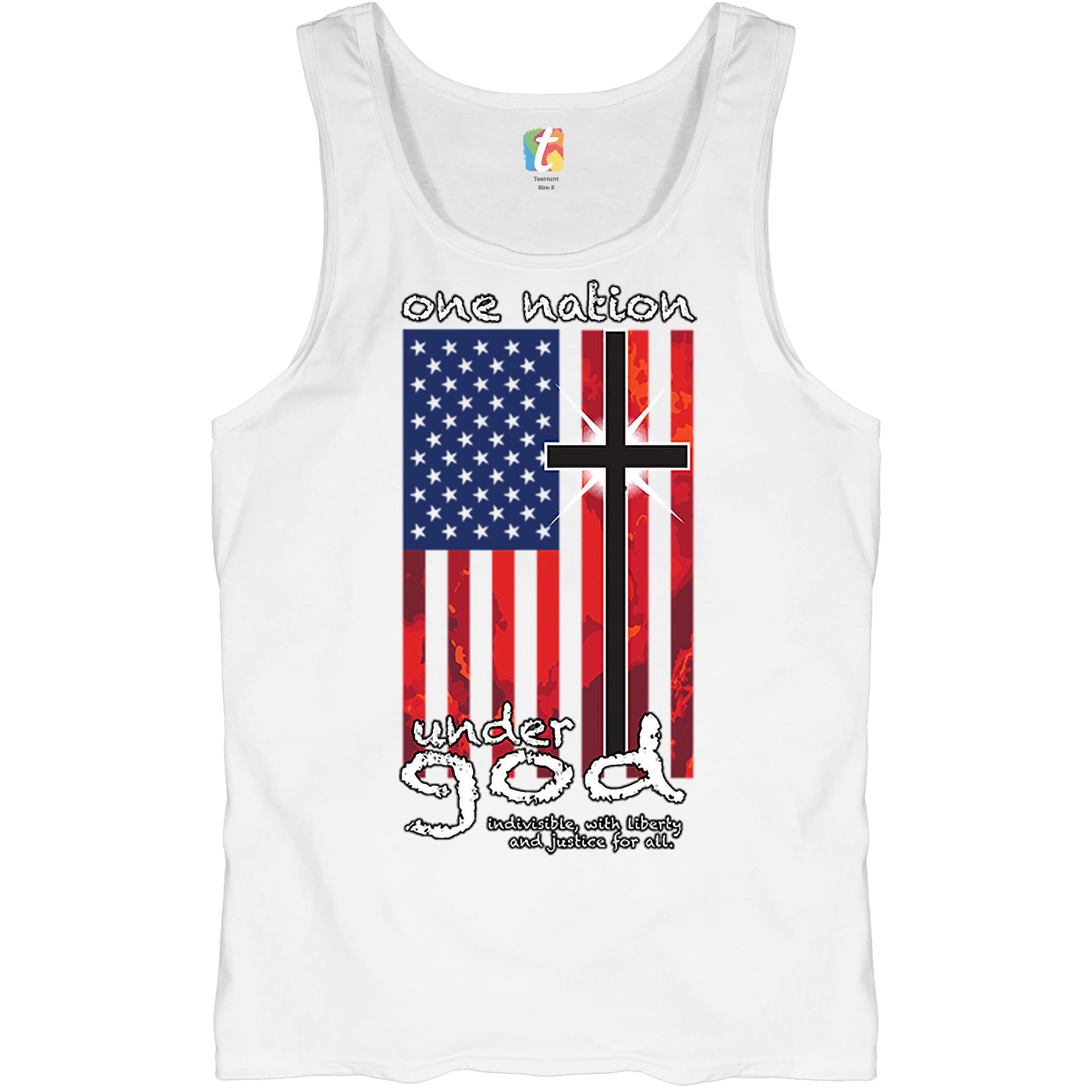 One Nation Under God USA Flag Patriotic Christian Men's Tank Top - Comfortable Casual Wear for 4th of July, Church & Outdoor Activities