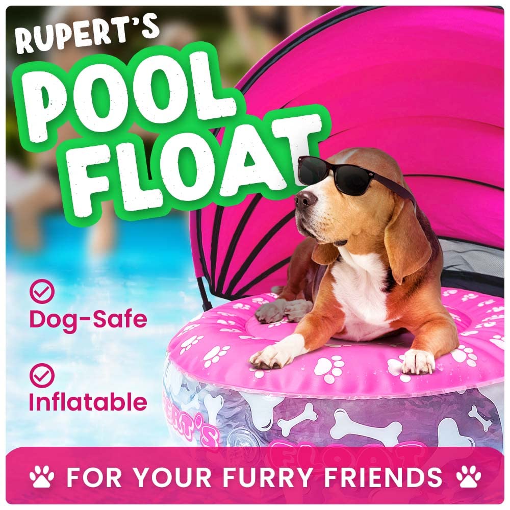 Rupert’s Inflatable Dog Pool Float for Small to Medium Dogs - Canopy Pet Lounger with Shade, Water Raft & Stay Dry Design - Perfect for Pool, Beach, Lakes & Summer Fun (Puppy Floats & Pet Accessories)
