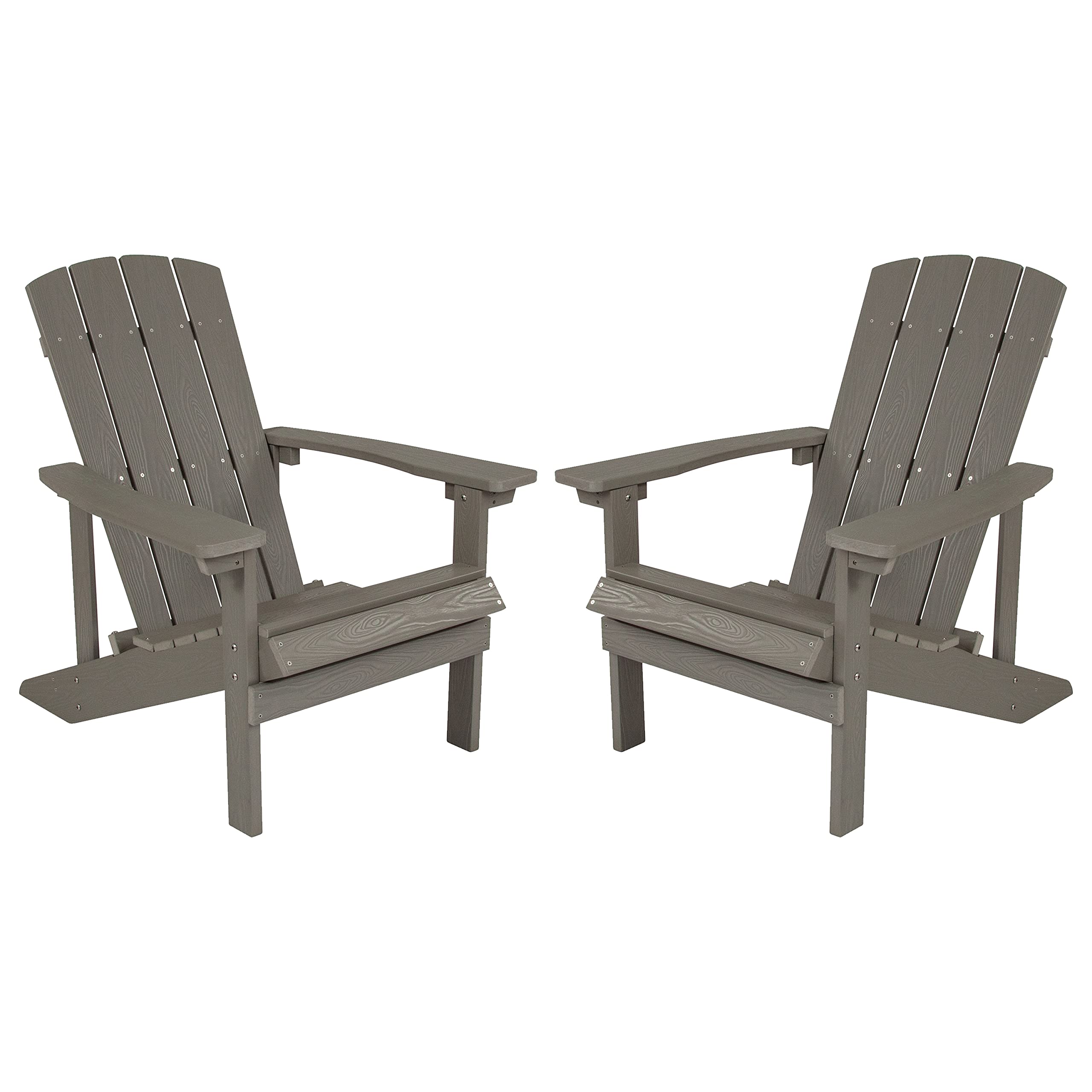 Emma & Oliver Set of 2 Gray All-Weather Poly Resin Adirondack Chairs - Outdoor Patio Furniture for Garden, Poolside & Backyard Relaxation