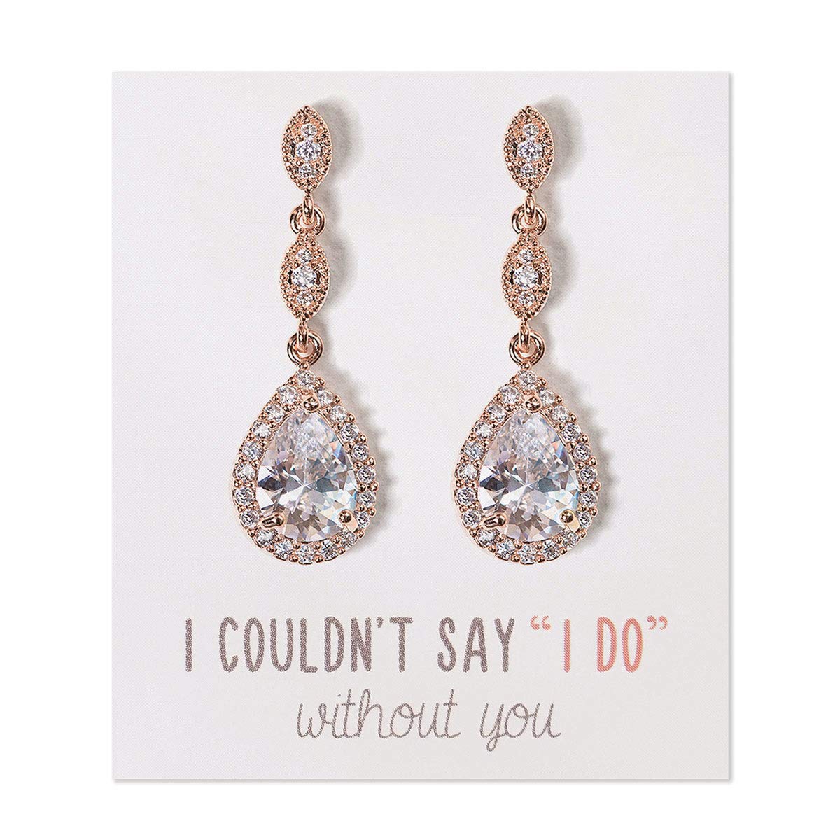 A+O Bridesmaid Earrings - Teardrop Cubic Zirconia Crystal Earrings in Silver, Gold, Rose Gold - Perfect for Weddings, Parties & Special Occasions