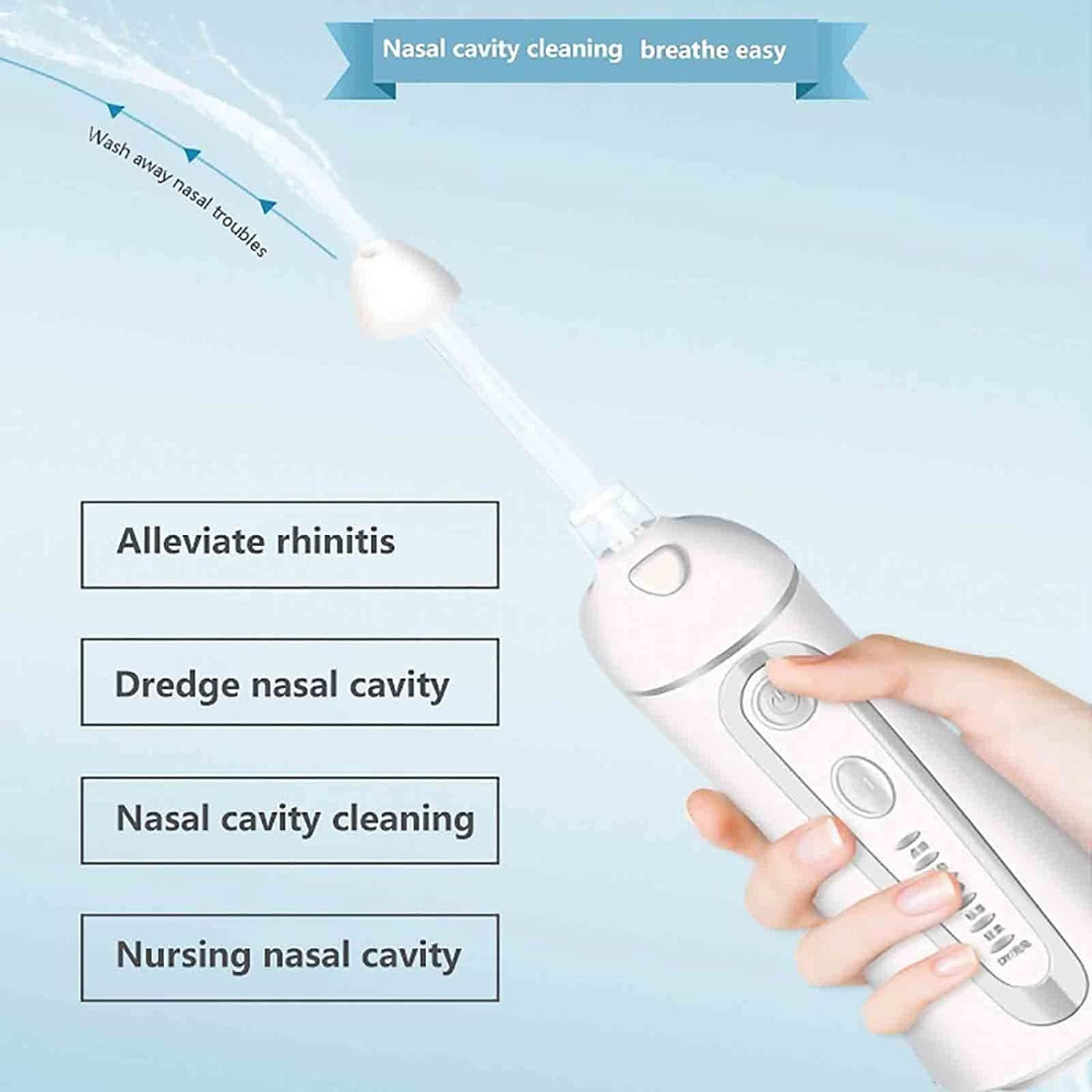 **CEEBUS Portable Electric Nasal Irrigator with 4 Tips & 360° Rotation – 5 Modes Sinus Rinse System for Adults & Kids – Relieves Allergies, Cold & Congestion (Home & Travel Use)**