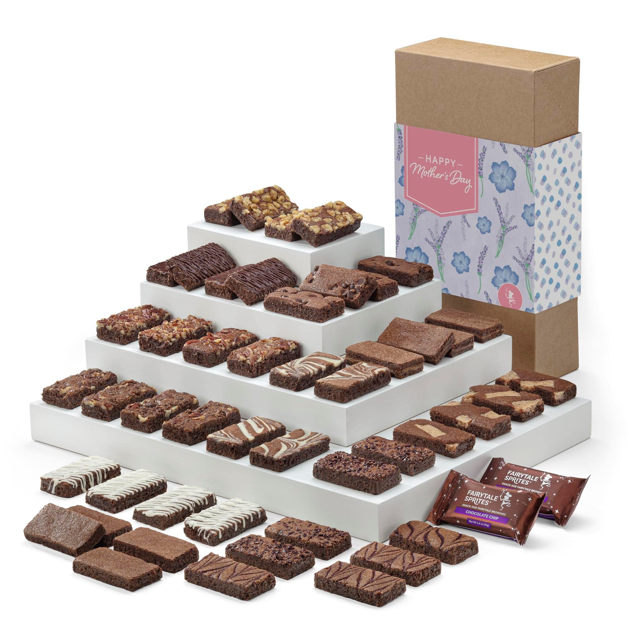 Gourmet Fairytale Brownies Gift Basket - 48 Individually Wrapped 3x1.5 Inch Chocolate Brownies for Mother's Day, Holidays & Corporate Gifts - Perfect for Birthdays, Valentine's Day & Office Treats