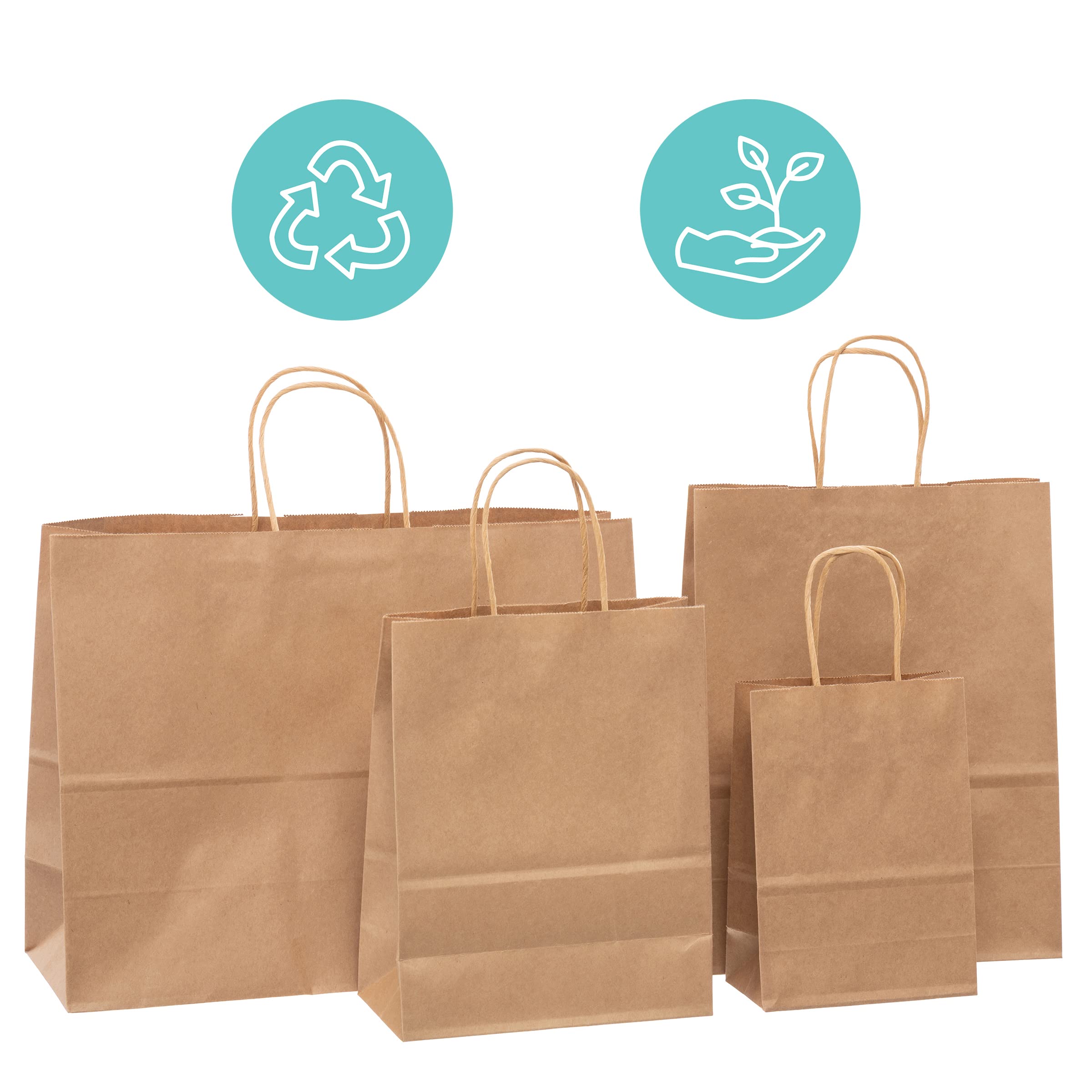 250 Pcs Brown Kraft Paper Bags with Handles - 10