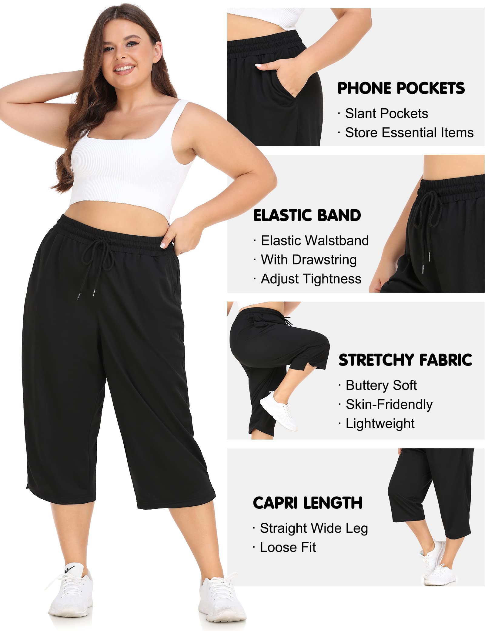 FOREYOND Women's Plus Size Capri Pants - Loose Fit Yoga Pants with Pockets for Workout, Running & Lounge Wear - Comfortable Activewear Sweatpants for Casual & Gym Use