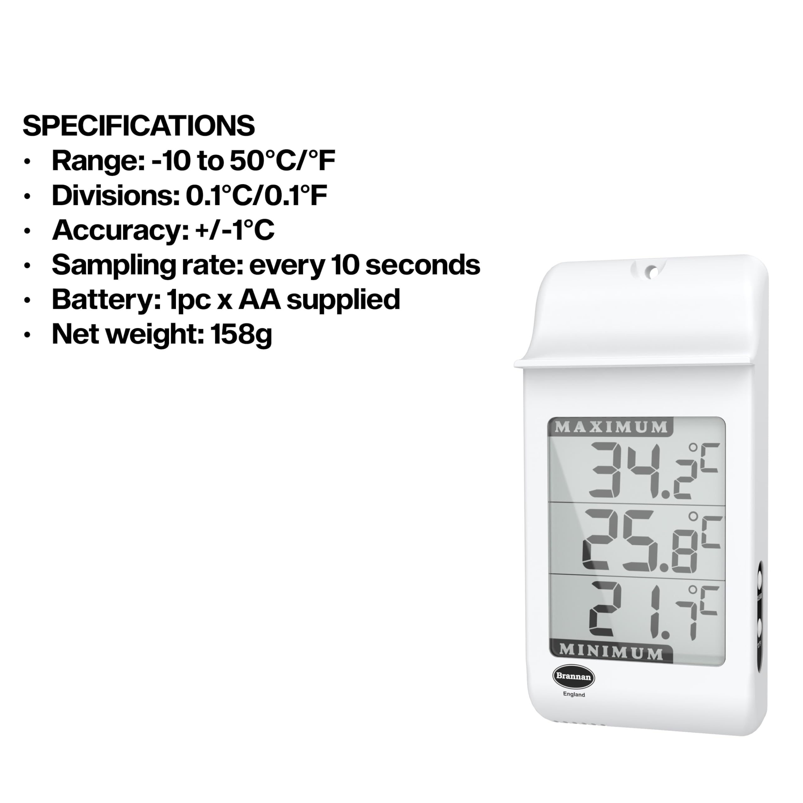 Brannan Digital Max Min Greenhouse Thermometer - Accurate Temperature Monitor for Greenhouse, Garden, or Home Use - Wall Mounted Hygrometer for Indoor/Outdoor Plants - Perfect for Greenhouses, Nurseries, and Home Gardening