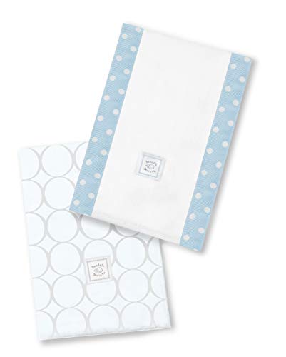 SwaddleDesigns Baby Burp Cloths - Set of 2 Soft Cotton Burpies with Sterling Mod Circles on Sunwashed Blue - Perfect for Newborns, Feeding, and Spit-Up Protection