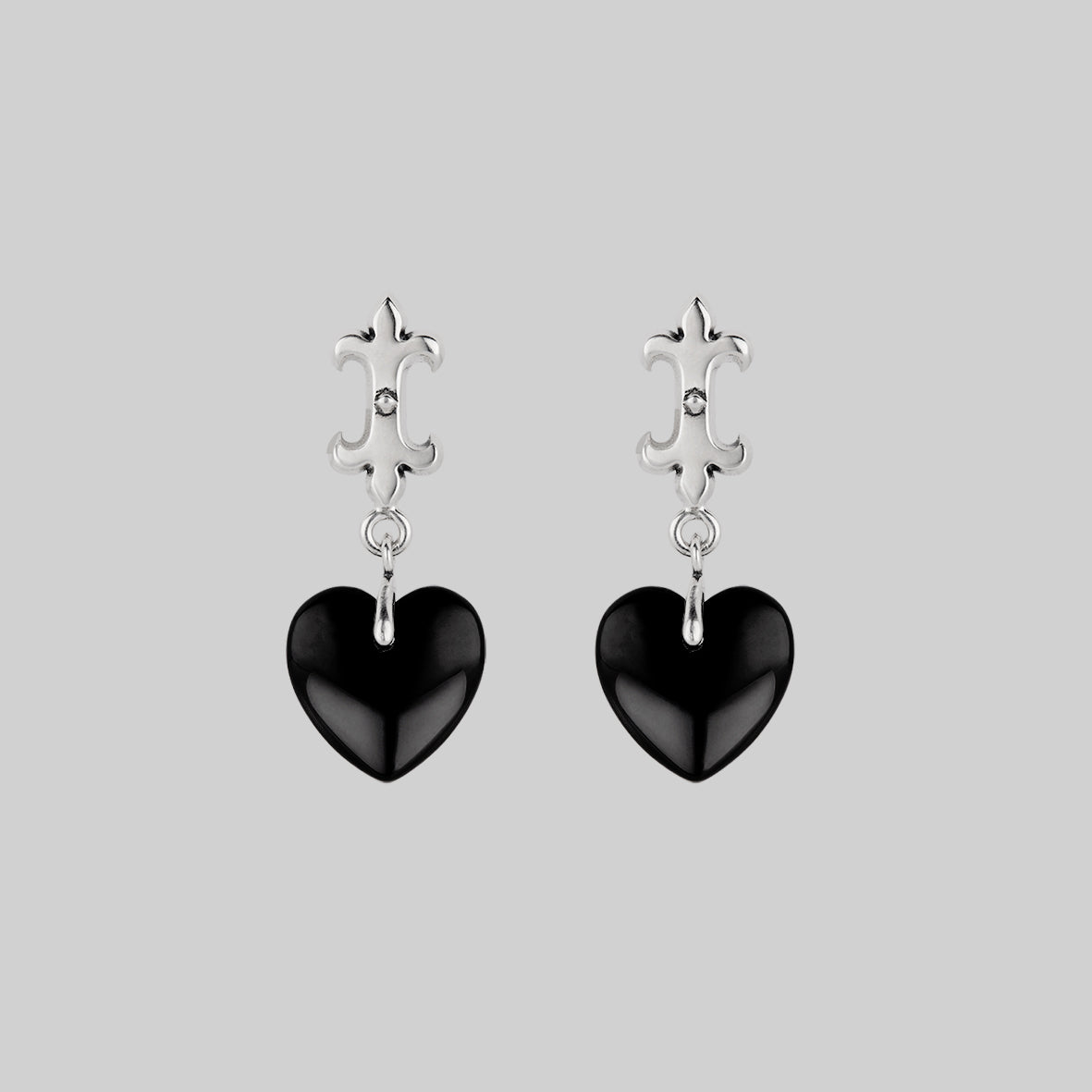 SHIELD Medieval Black Glass Heart Drop Earrings - Sterling Silver Gothic Jewelry for Women | Perfect for Renaissance Fairs, Cosplay & Dark Romance Outfits