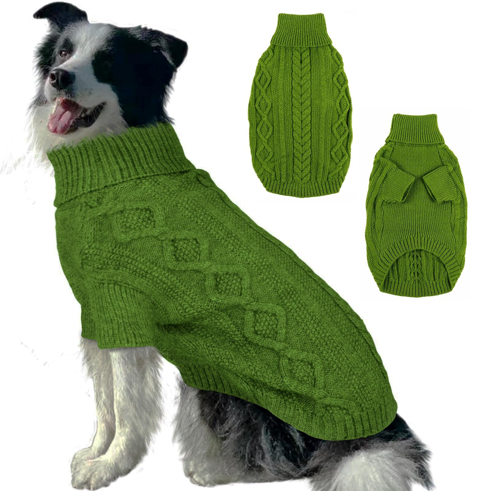 XXL Dog Sweater - Extra Large Green Dog Clothes with Harness Hole for Pitbulls, Boxers & Labradors | Holiday Outfits for Thanksgiving & Christmas | Cozy Winter Wear for Big Dogs