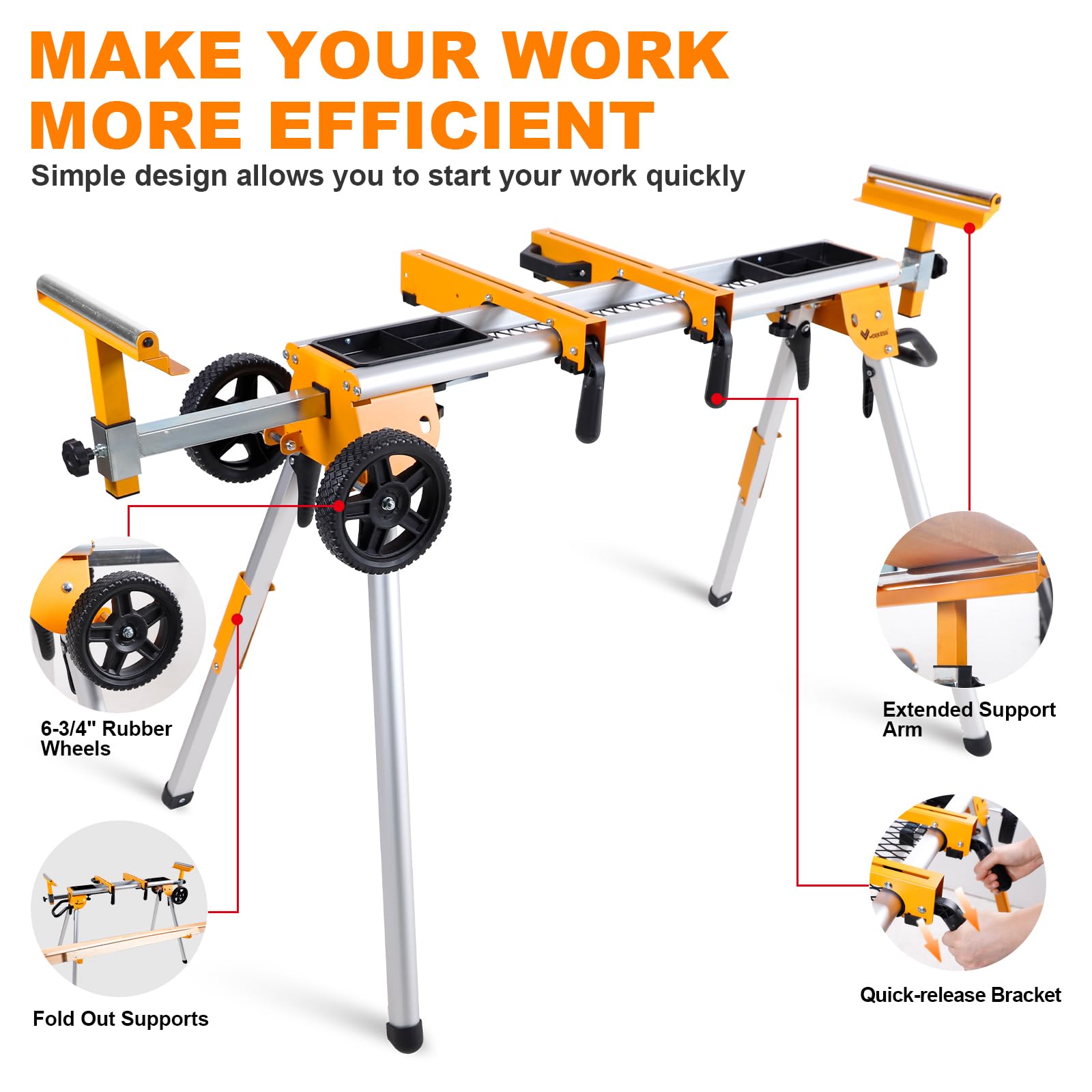 Heavy Duty Portable Miter Saw Stand with 6.75