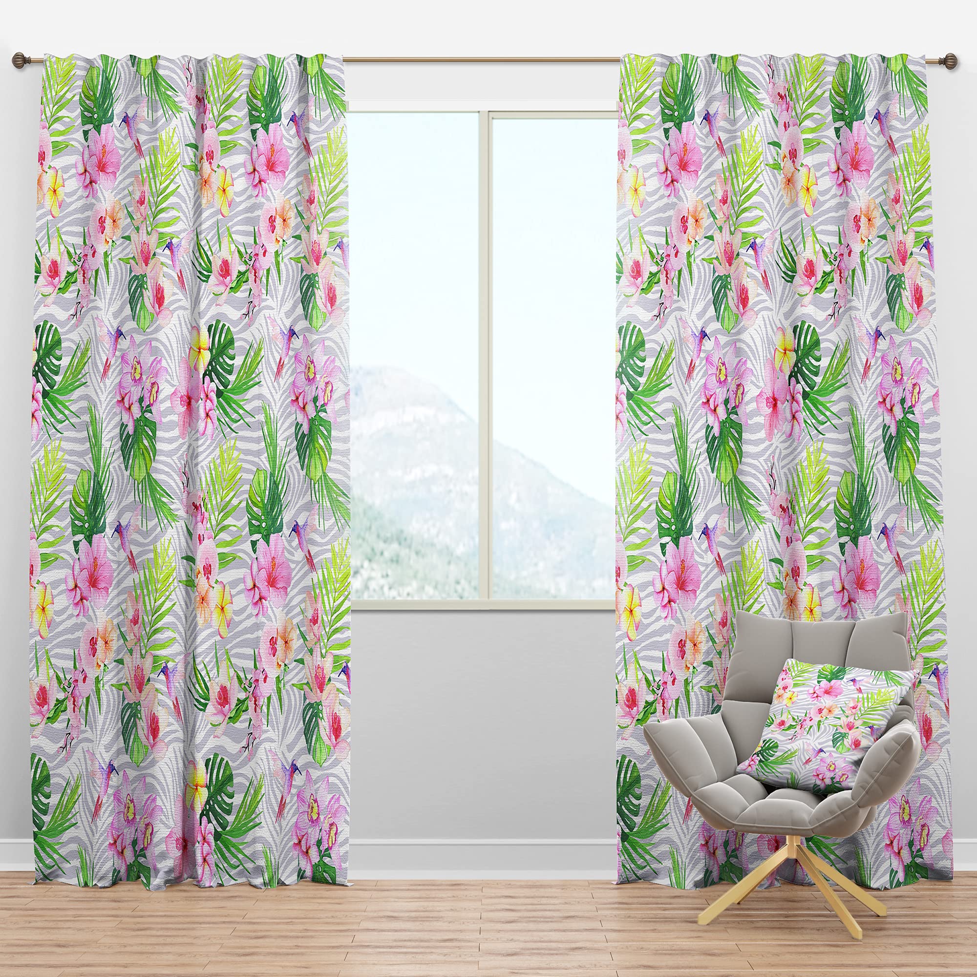 DesignQ Blackout Curtains 'Tropical Botanicals and Flowers VI' - Thermal Insulated Room Darkening Drapes for Bedroom & Living Room - Single Panel 52x108 Inches - Perfect for Home Decor, Privacy & Energy Efficiency