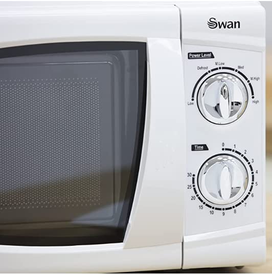 Swan SM3090LN 20L Microwave Oven with Glass Turntable - 800W, 6 Power Levels & 30-Minute Timer - Perfect for Small Kitchens, Dorms & Office Break Rooms (White)