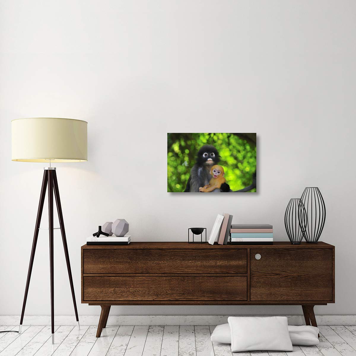 Dusky Leaf Monkey Mother with Baby Canvas Art Print - 30x20 Inch Wildlife Wall Decor - Khao Sam Roi Yot National Park Thailand - Perfect for Living Room, Nursery & Jungle Theme Decor