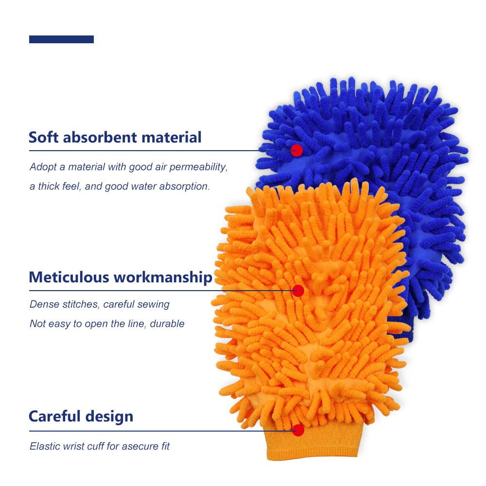 5 Pcs Premium Chenille Microfiber Car Wash Gloves - Double Sided Scratch-Free Wash Mitts & Soft Sponges for Safe Car Cleaning - Perfect for Auto Detailing, Washing, and Waxing at Home or Professional Use