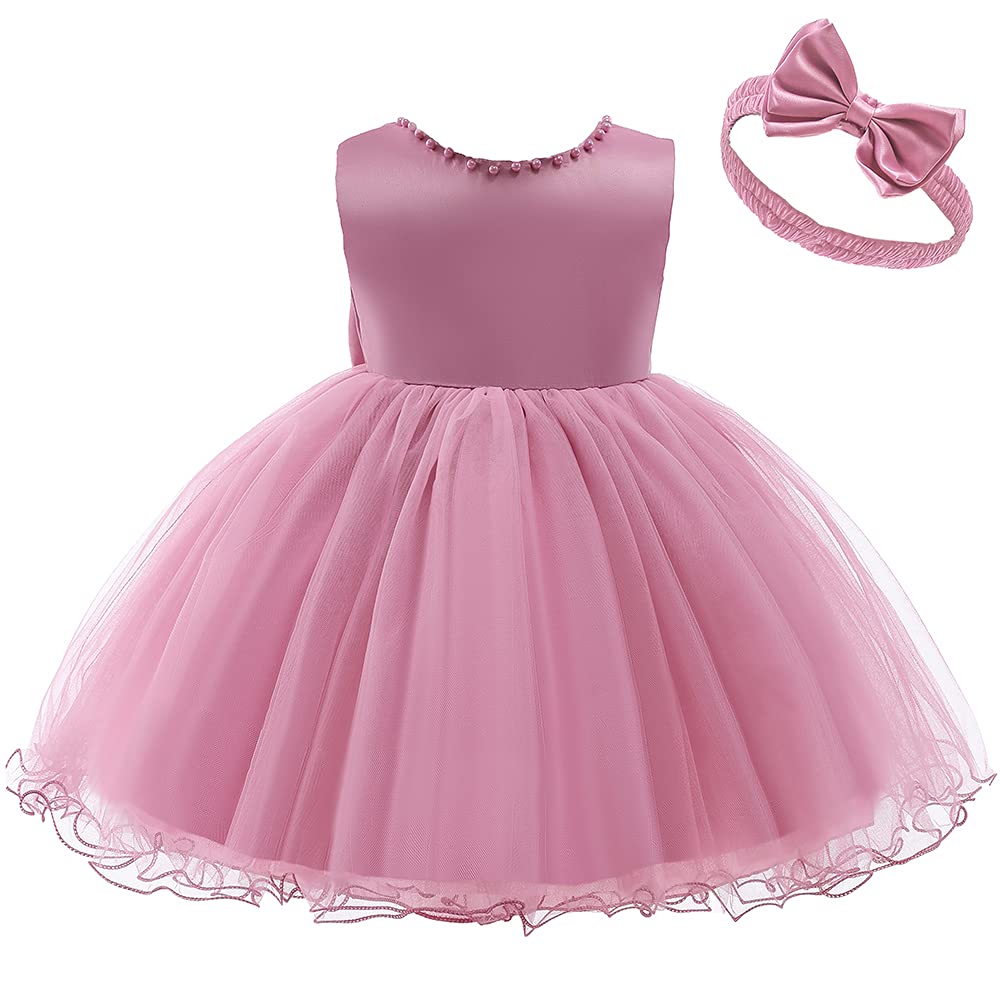 6M-6T Baby Girls Backless Lace Pageant Dress - Toddler Formal Princess Gown with Headwear for Weddings, Baptisms & Special Occasions